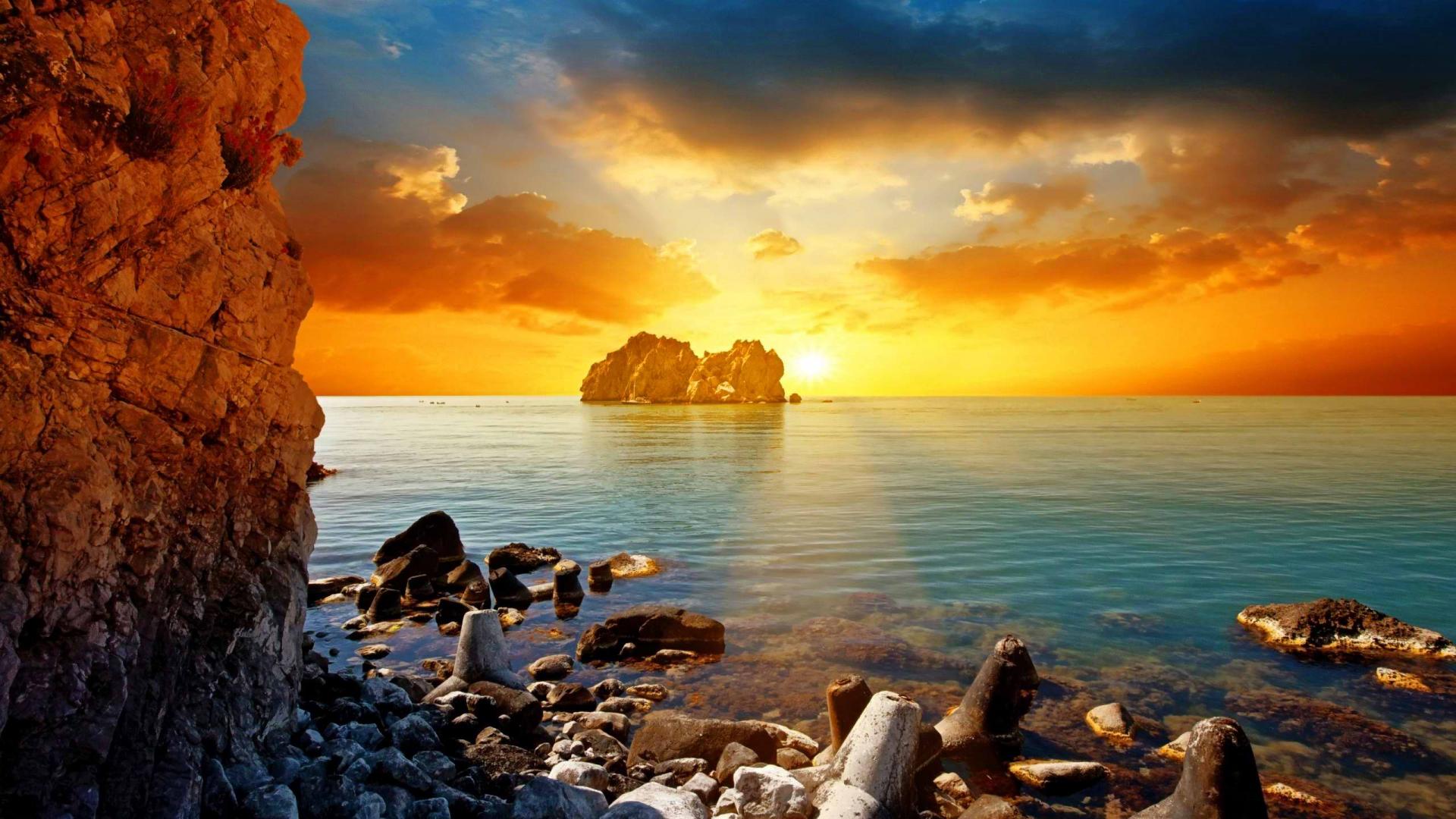 3D Island In Sunset Wallpapers