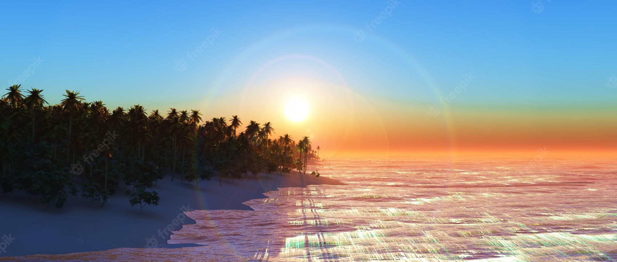 3D Island In Sunset Wallpapers