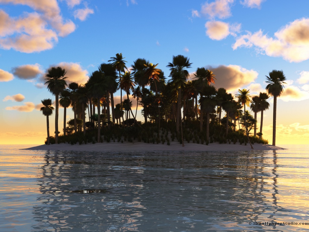 3D Island In Sunset Wallpapers