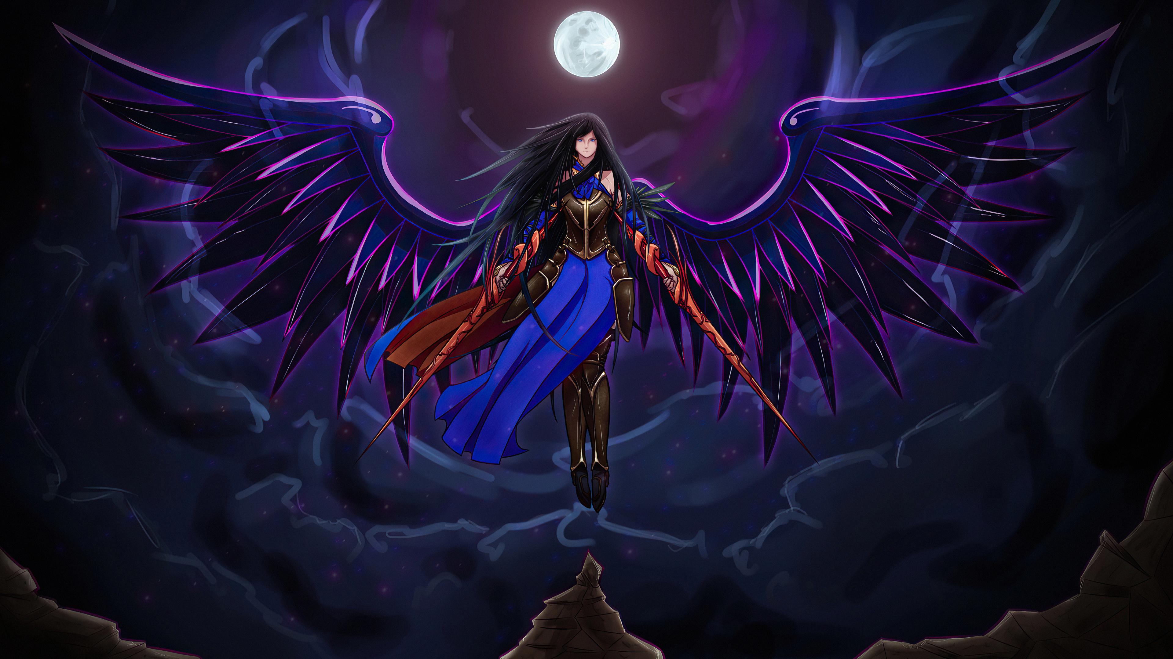 4K Angel In Moon Night Wallpapers