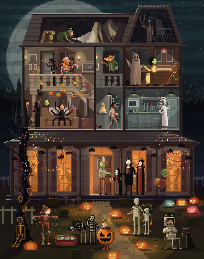 A Halloween Pixel House Wallpapers