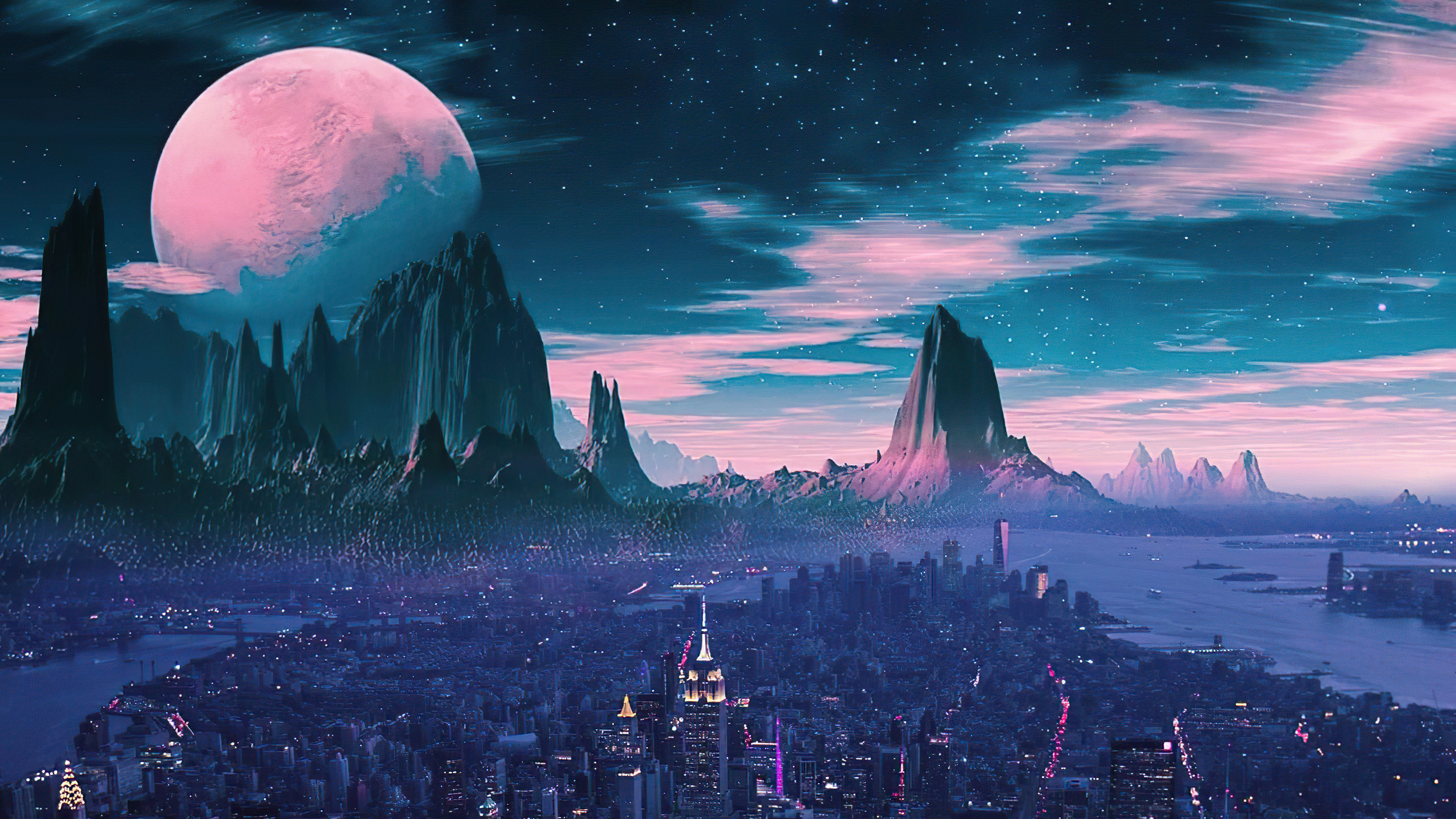 Artistic City In Moon Night Wallpapers