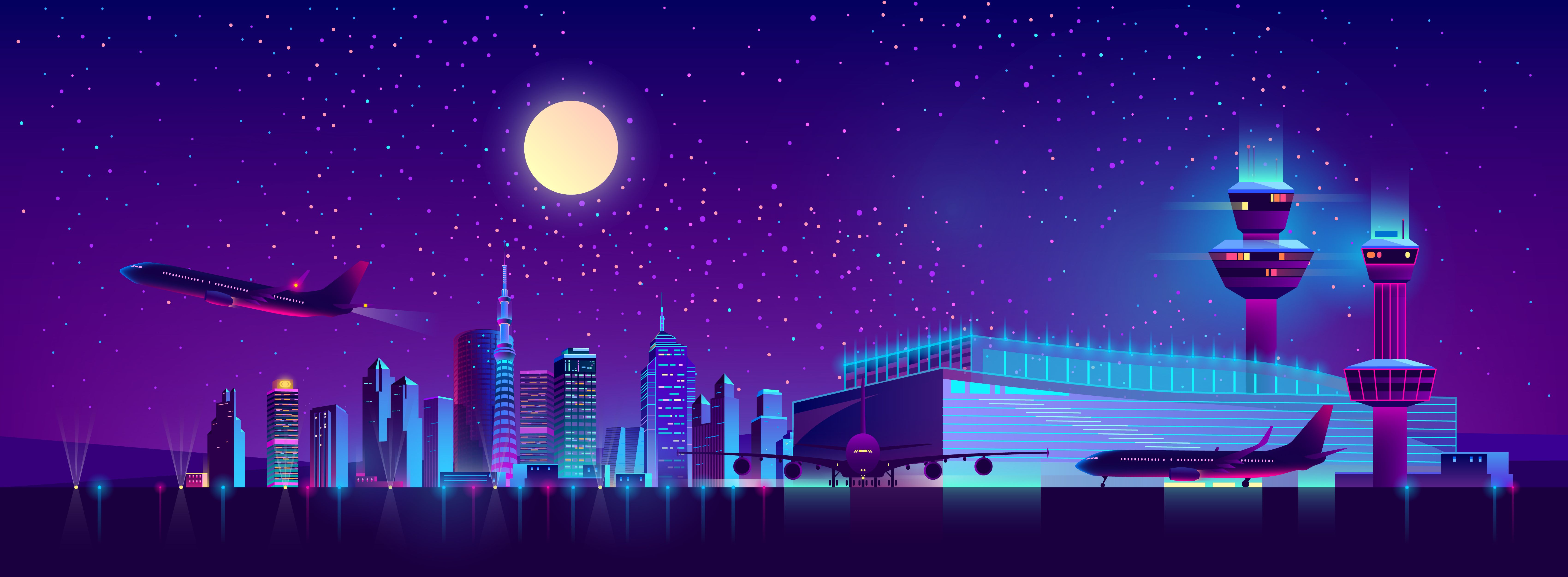 Artistic City In Moon Night Wallpapers