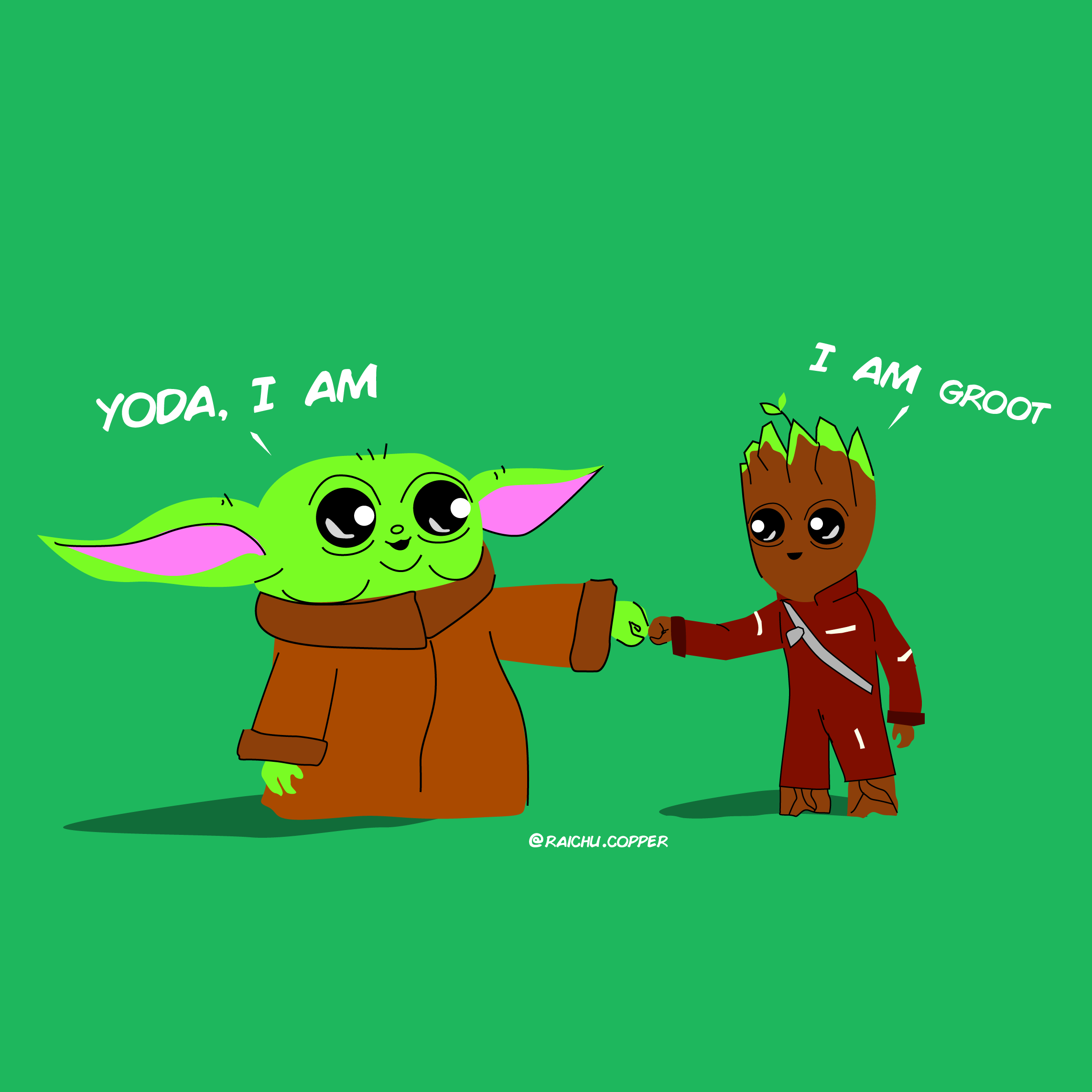 Baby Yoda And Baby Groot Art Wallpapers