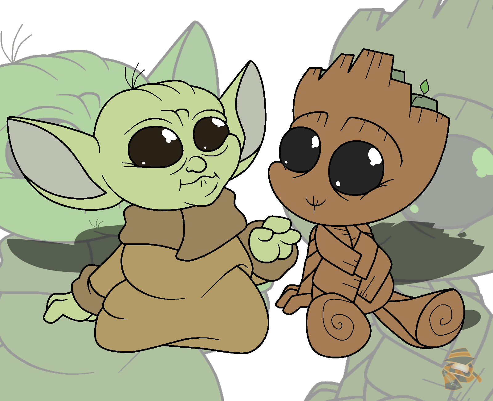 Baby Yoda And Baby Groot Art Wallpapers