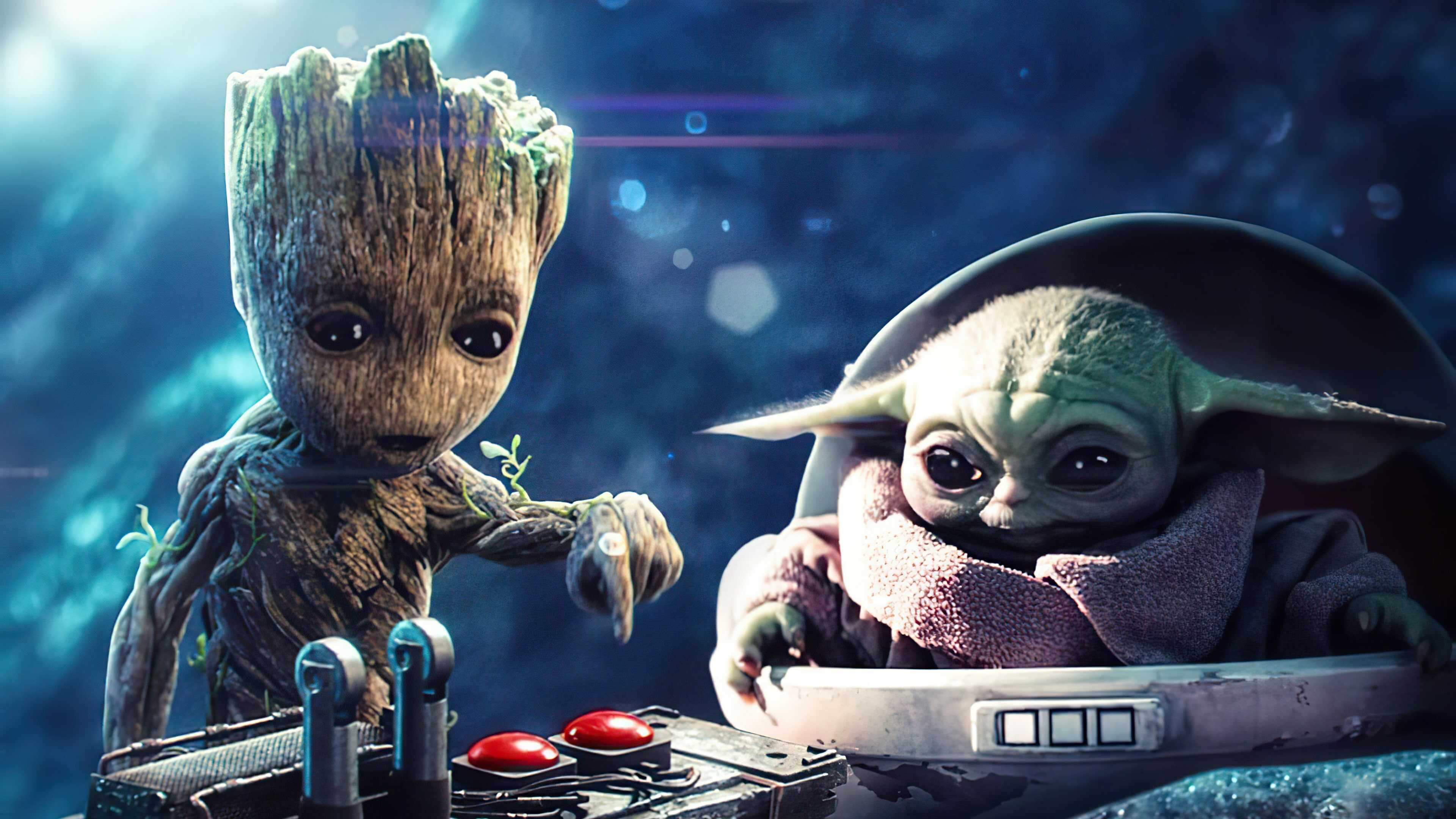 Baby Yoda And Baby Groot Art Wallpapers