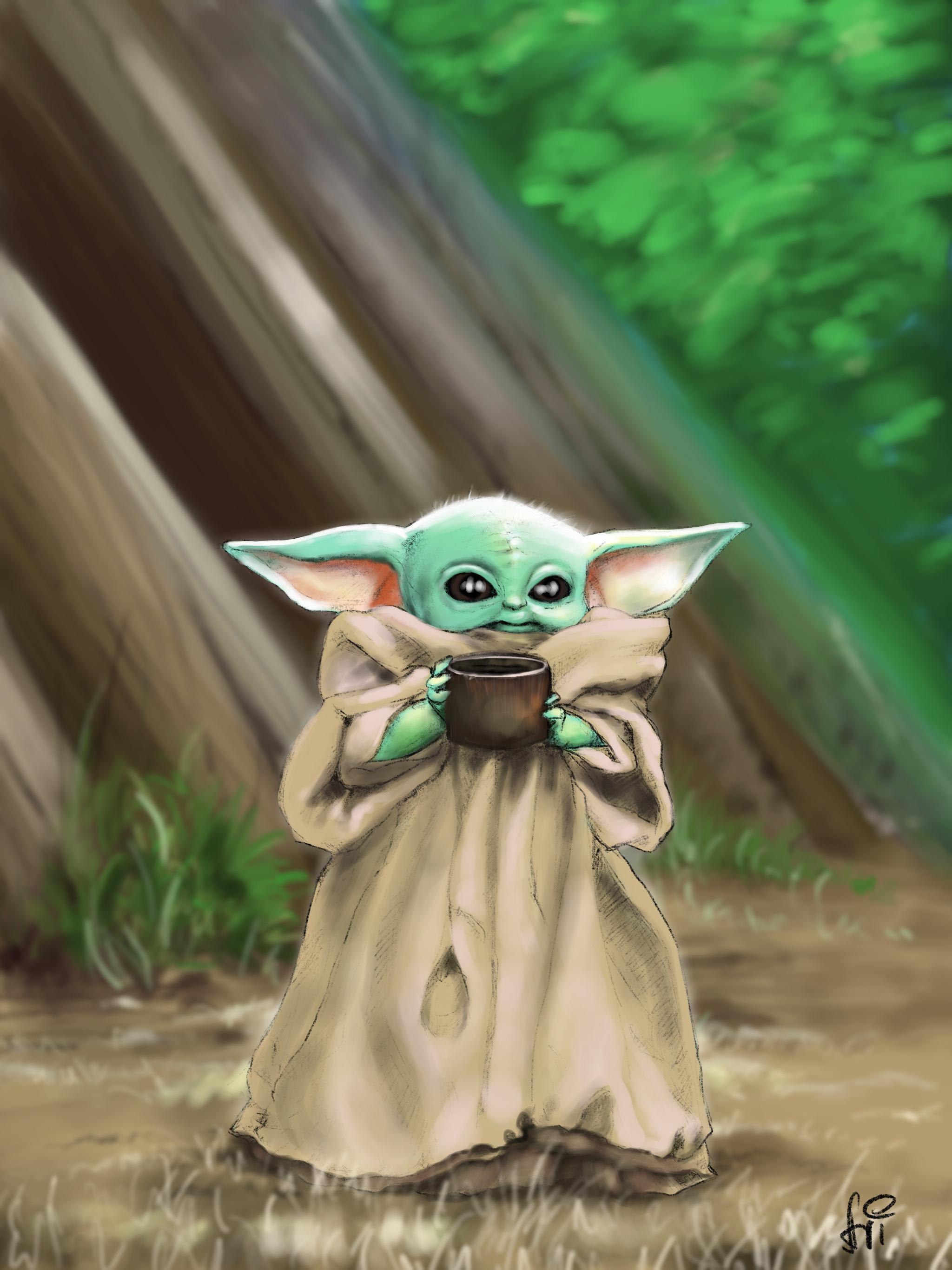 Baby Yoda And Mandalorian 4K Art Wallpapers