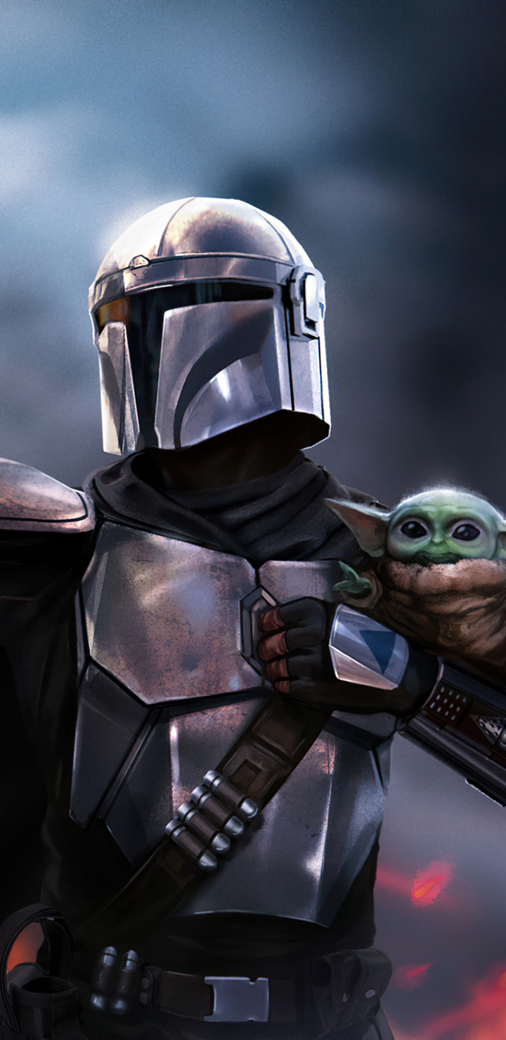 Baby Yoda And Mandalorian 4K Art Wallpapers