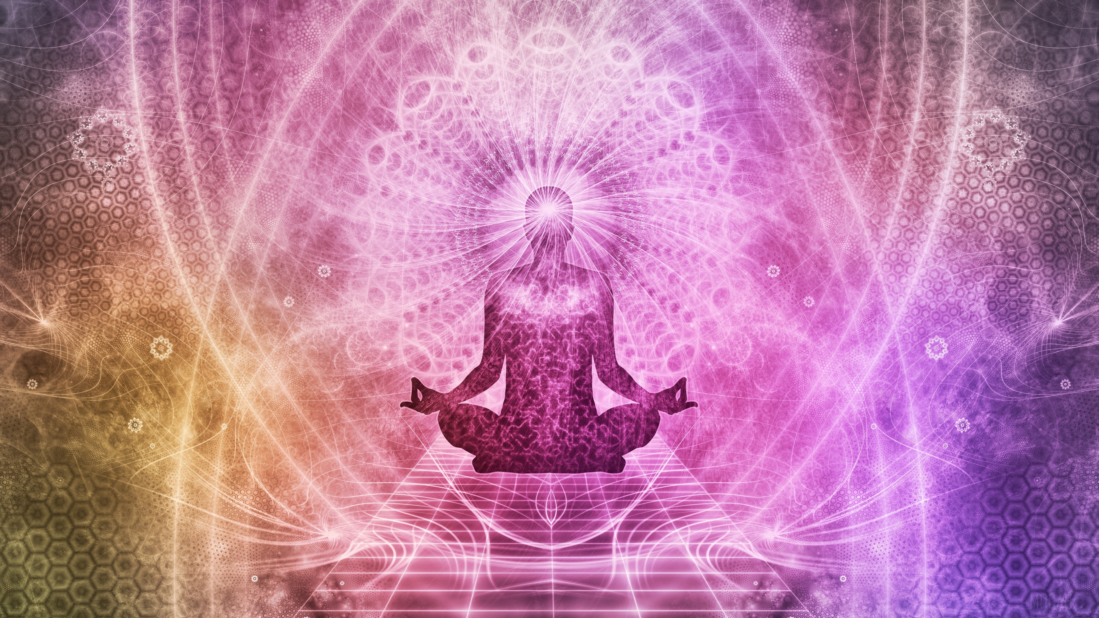 Buddhism Meditation At Night Desert Glitch Laser Art Wallpapers