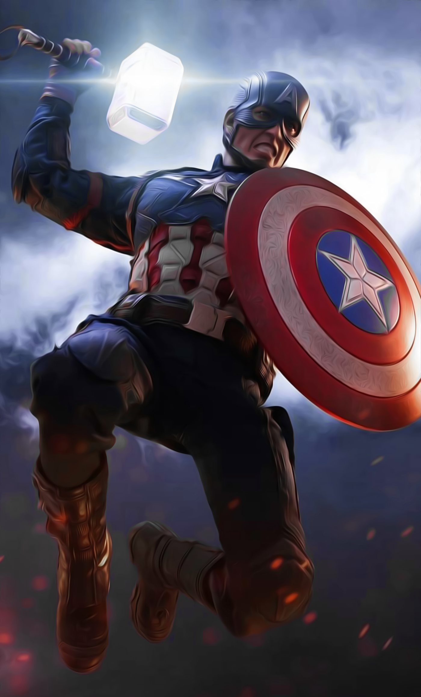 Captain America With Mjolnir And Shield Art Wallpapers