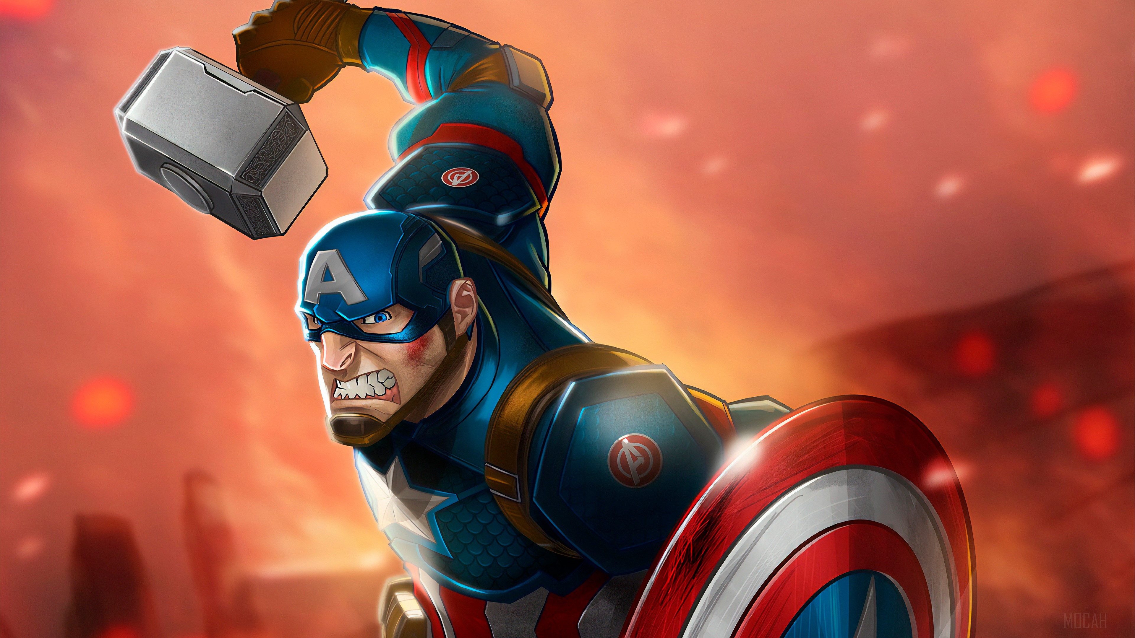 Captain America With Mjolnir And Shield Art Wallpapers