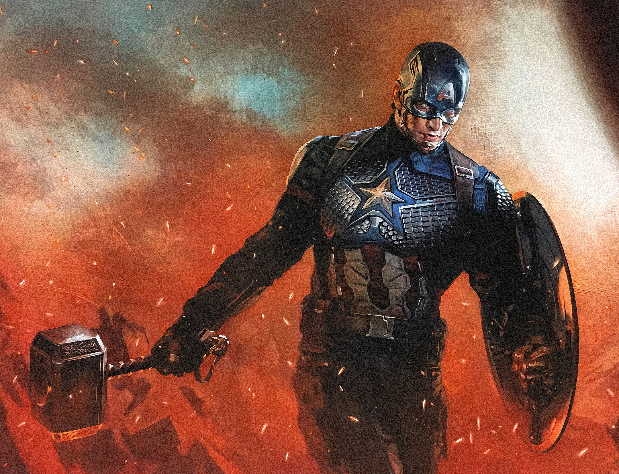 Captain America With Mjolnir And Shield Art Wallpapers