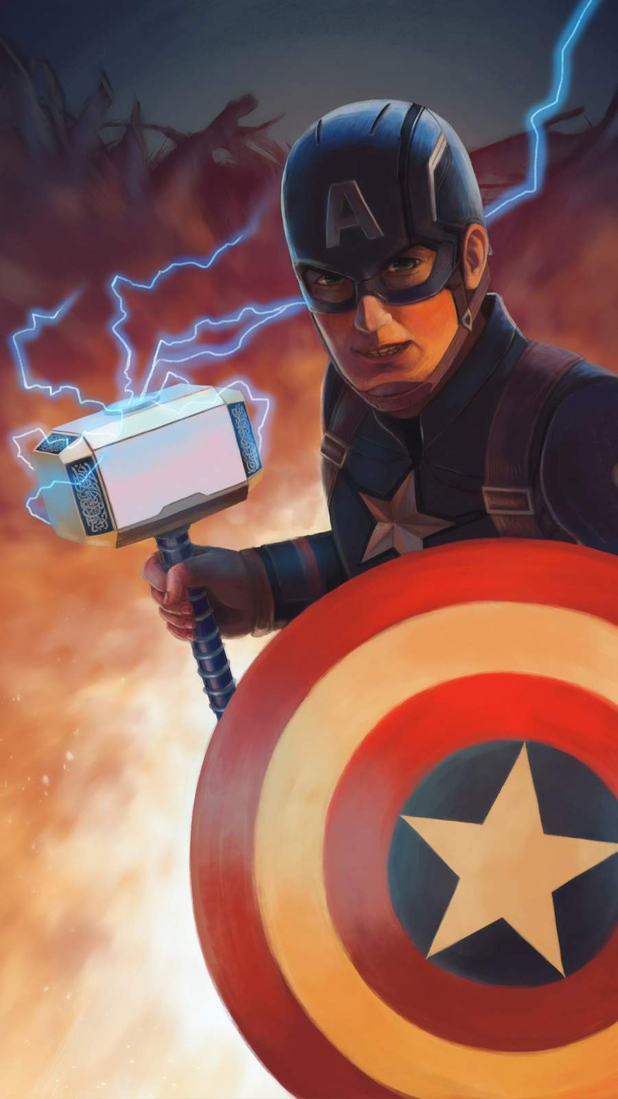 Captain America With Mjolnir And Shield Art Wallpapers