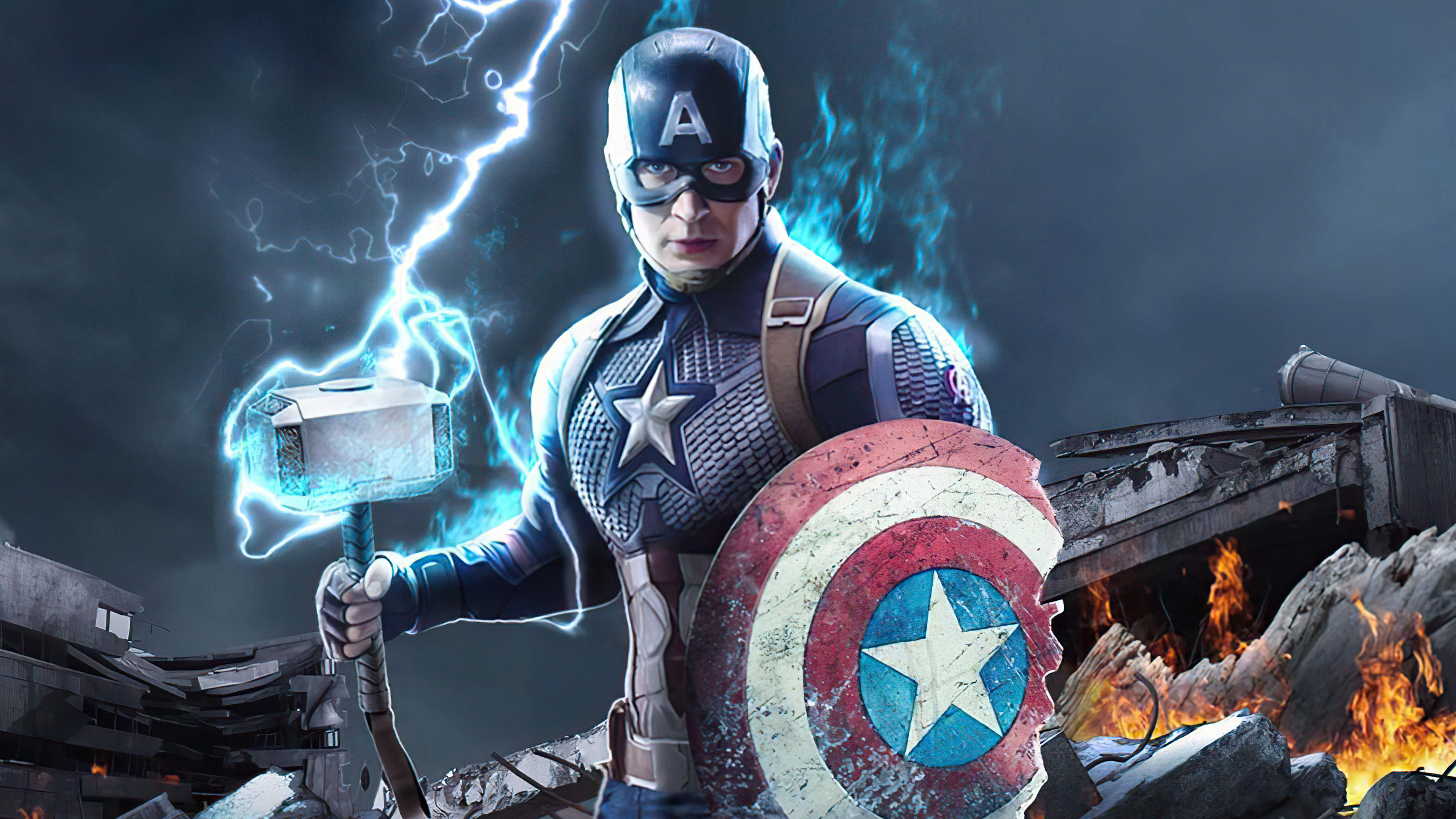 Captain America With Mjolnir And Shield Art Wallpapers