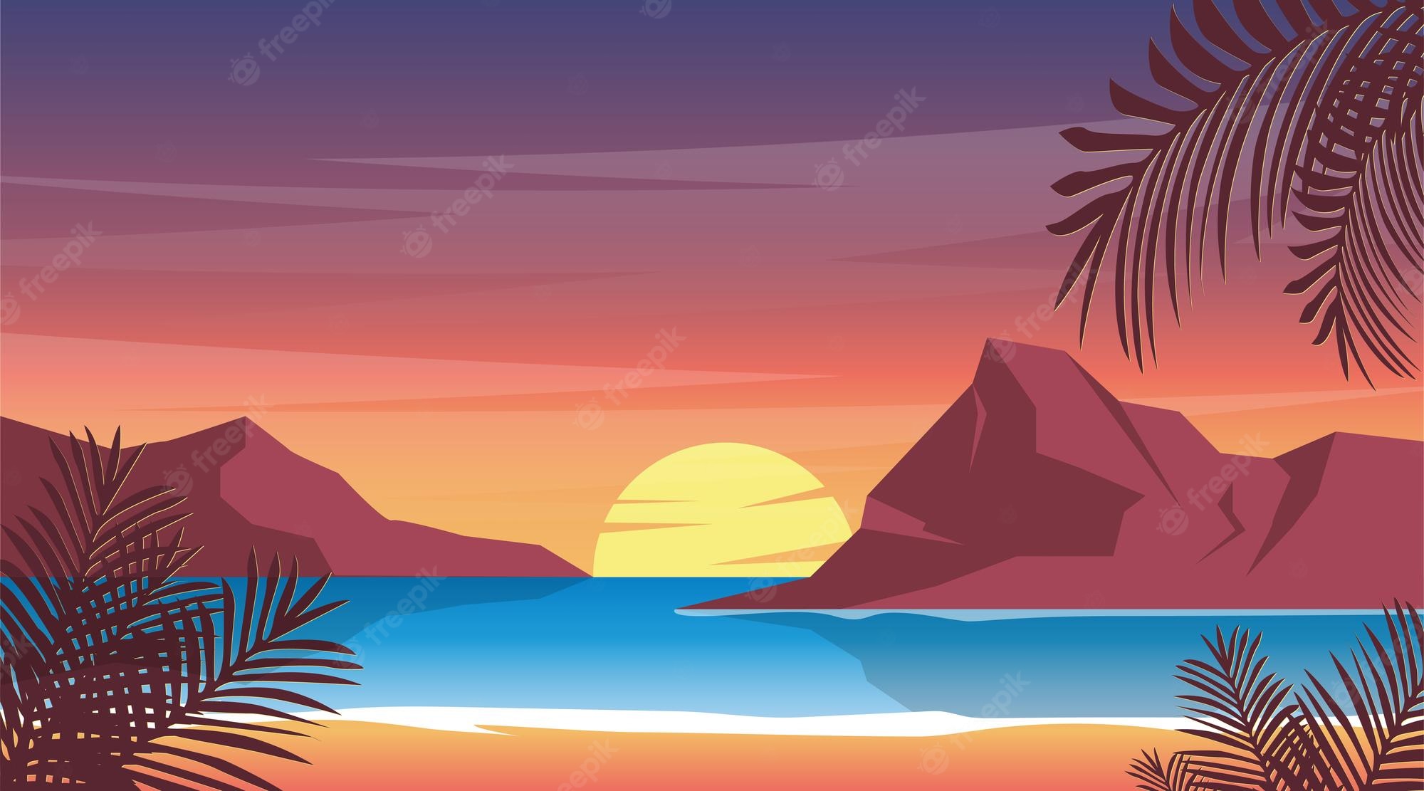 Couple At Sunset Illustration Wallpapers