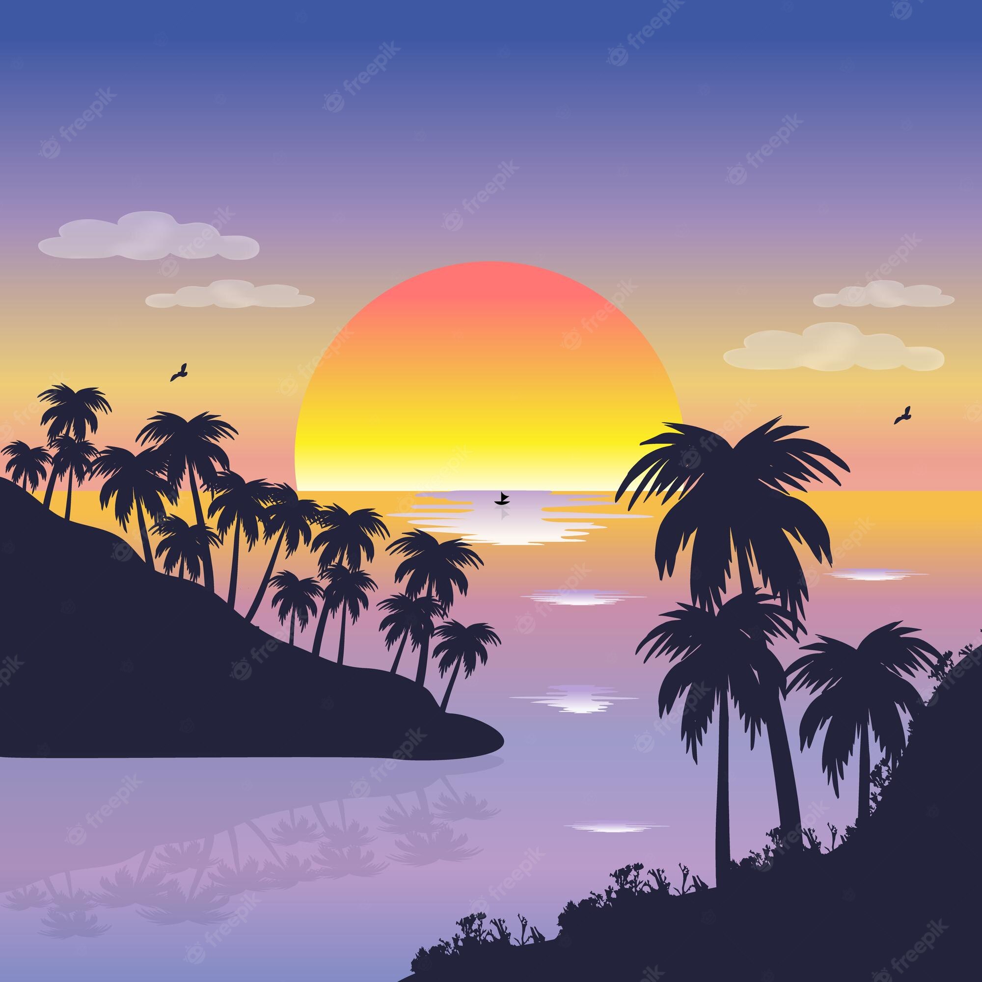 Couple At Sunset Illustration Wallpapers