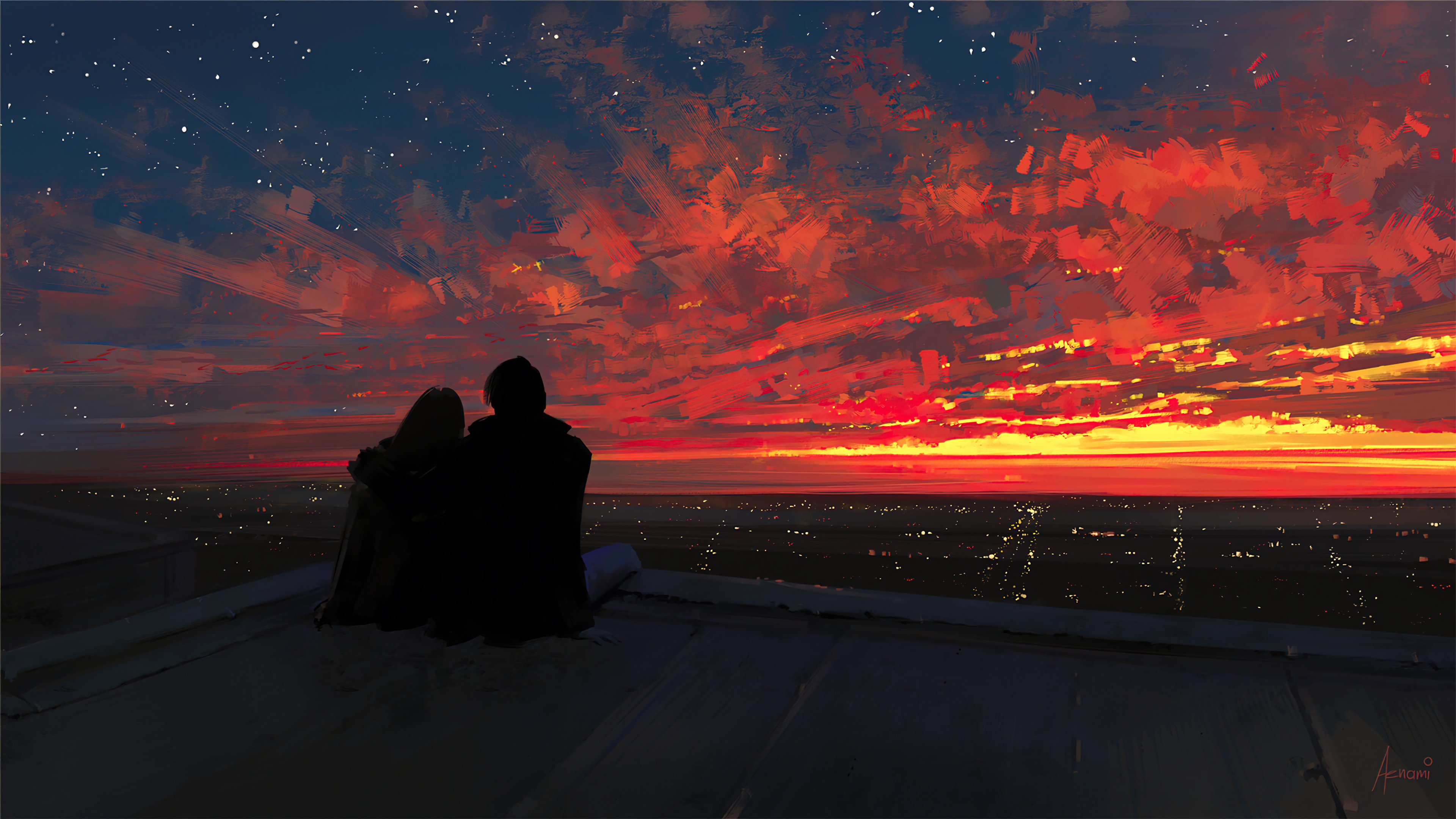 Couple Seeing Sunset Wallpapers