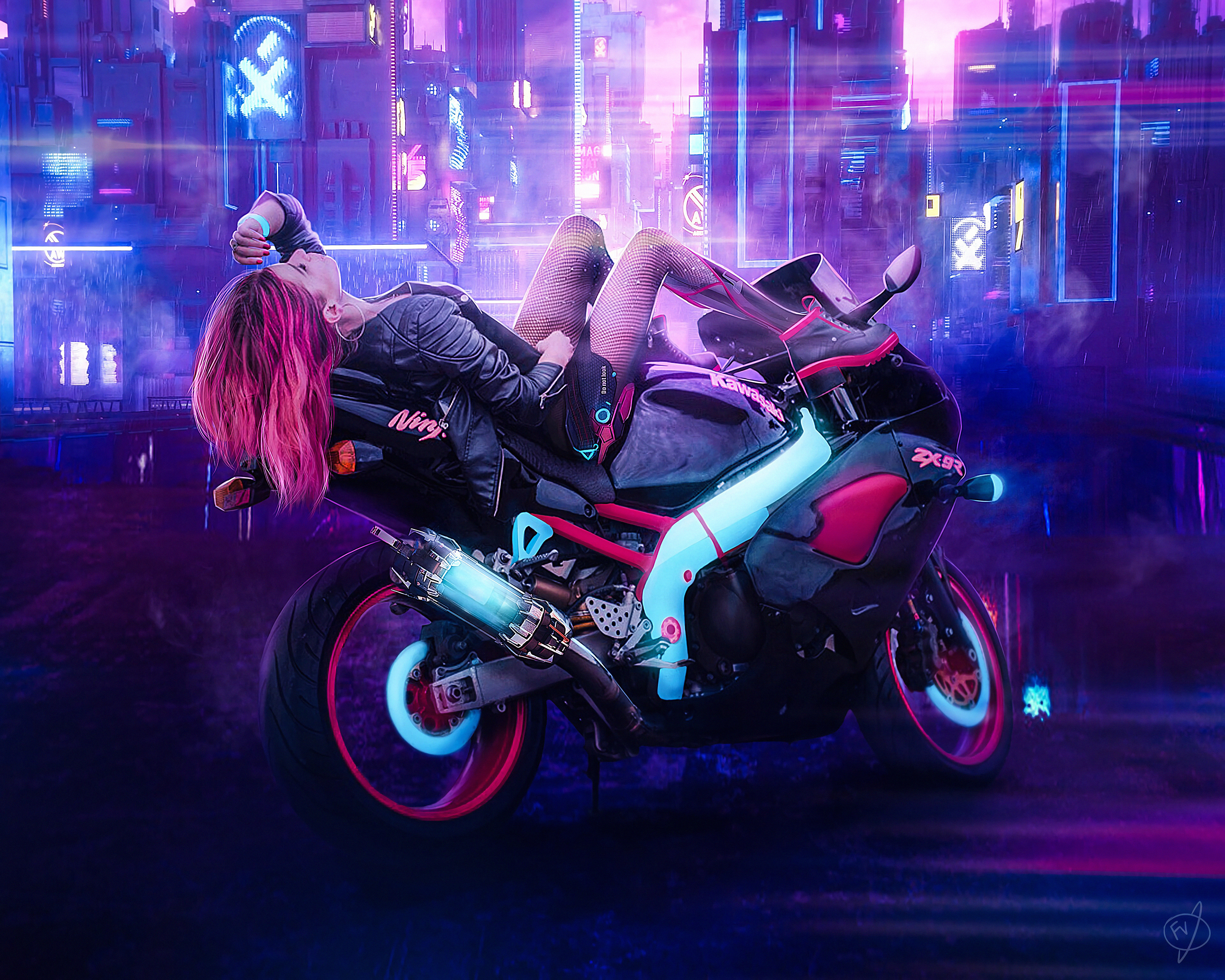 Cyberpunk Woman In Motorcycle Wallpapers