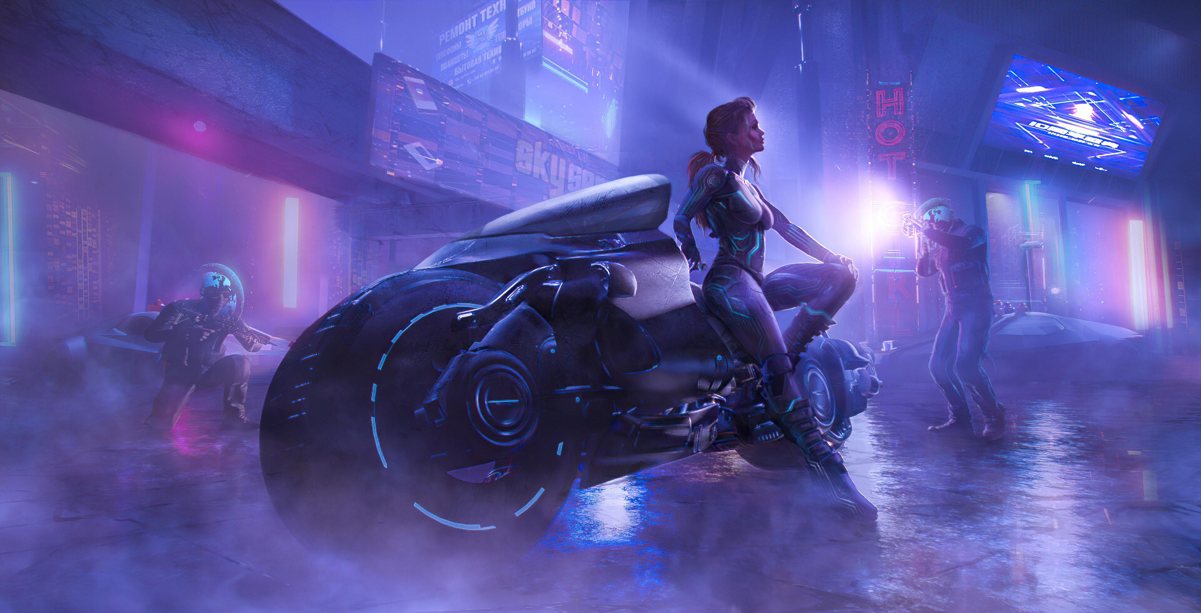 Cyberpunk Woman In Motorcycle Wallpapers