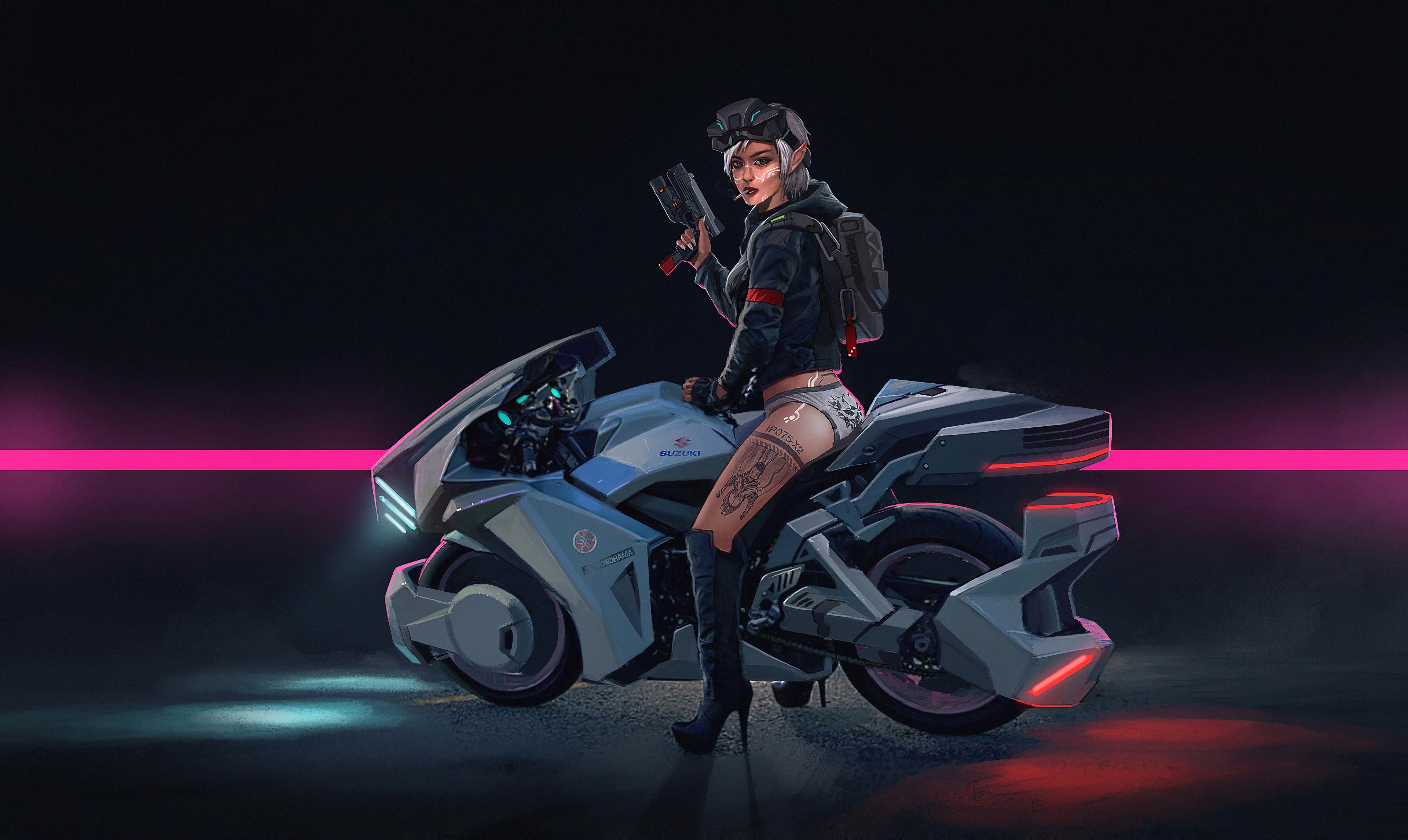 Cyberpunk Woman In Motorcycle Wallpapers