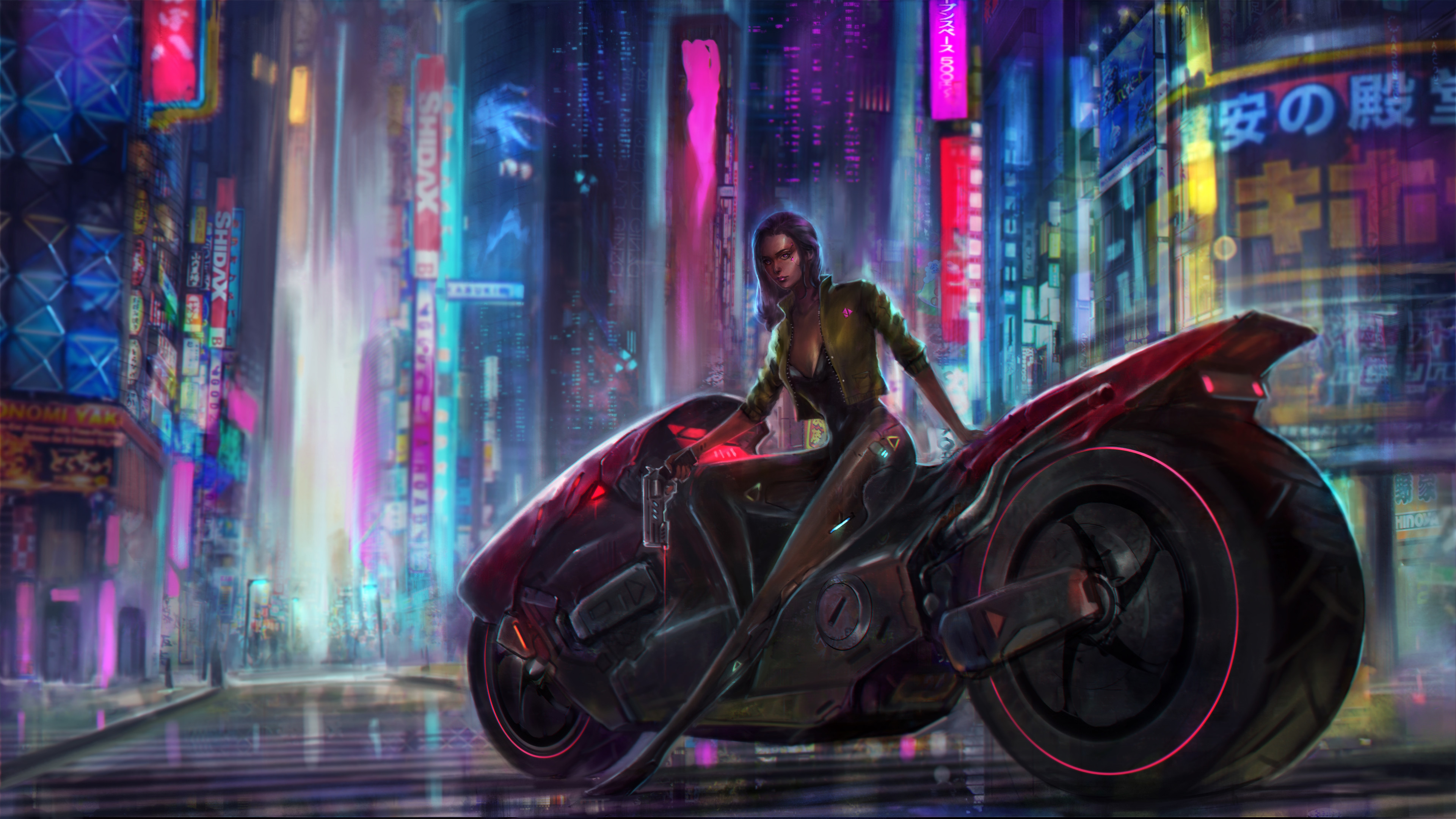 Cyberpunk Woman In Motorcycle Wallpapers