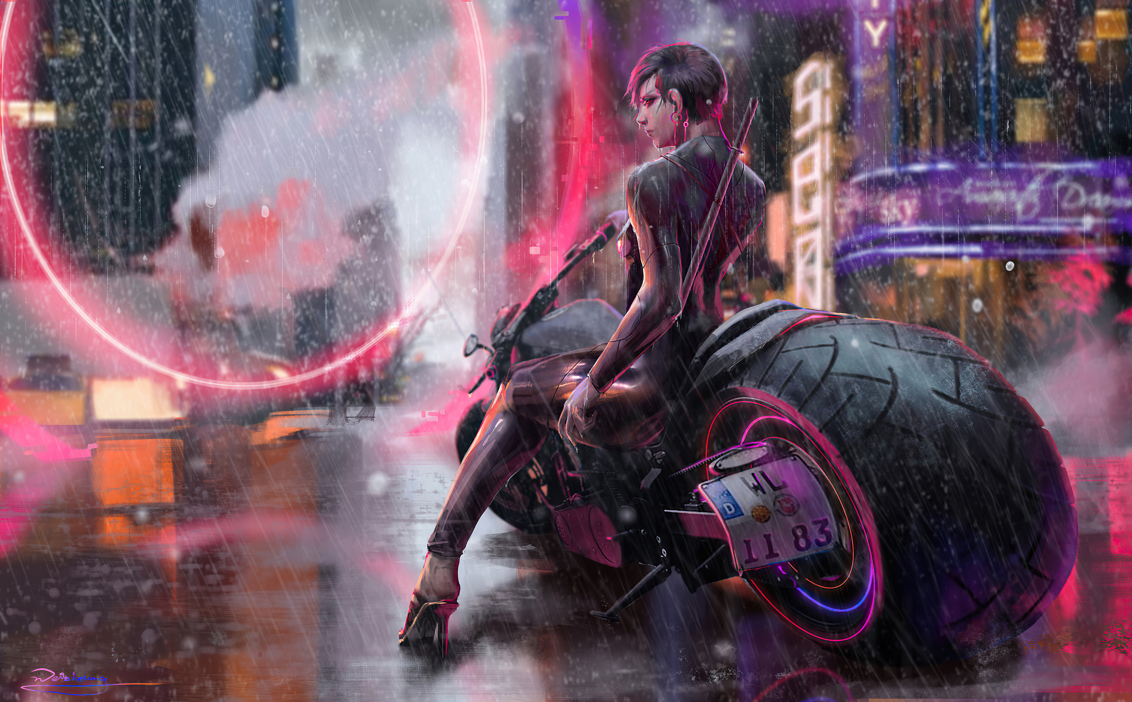 Cyberpunk Woman In Motorcycle Wallpapers