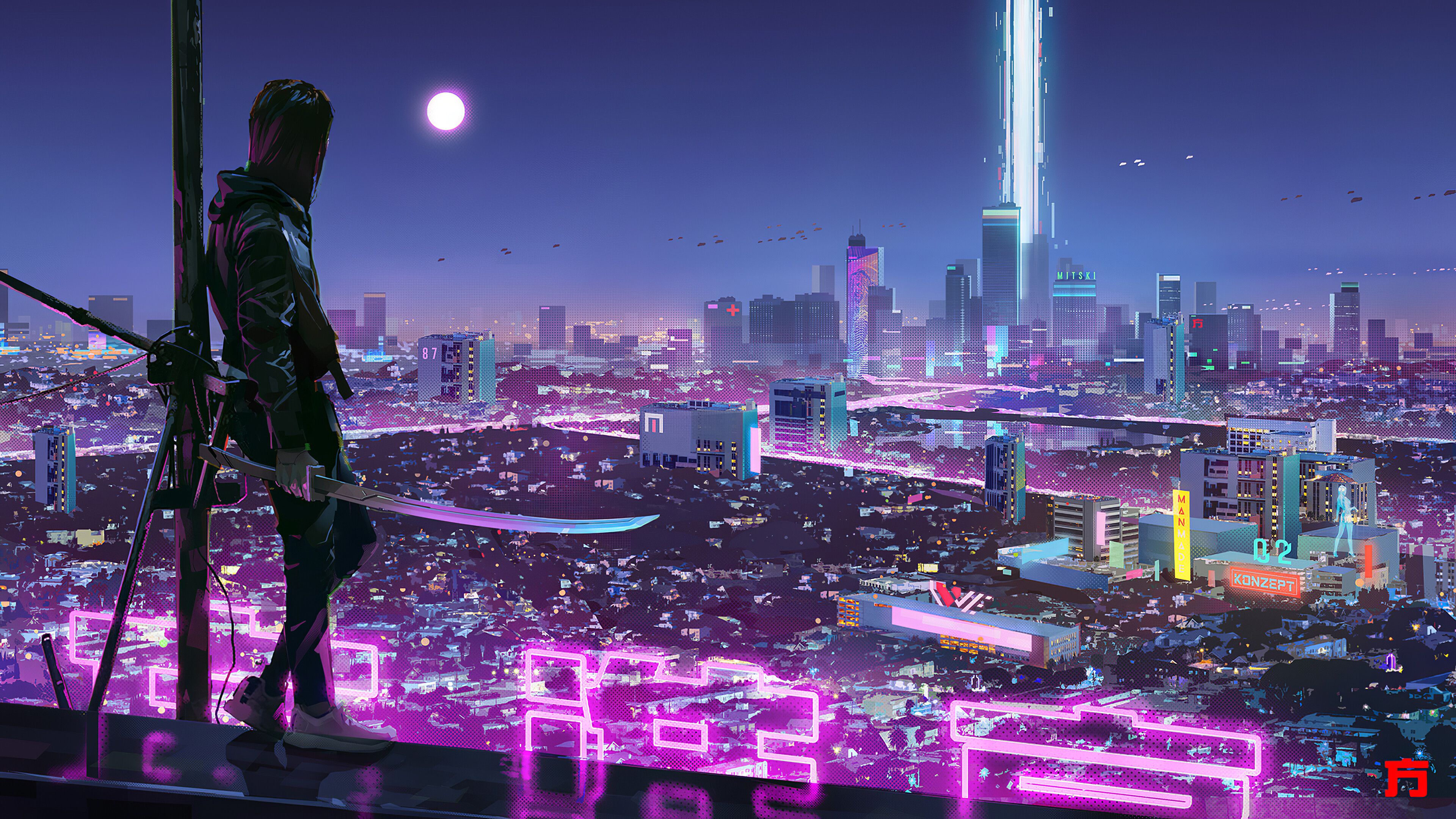 Dark Building Sci Fi Neon Sign Wallpapers