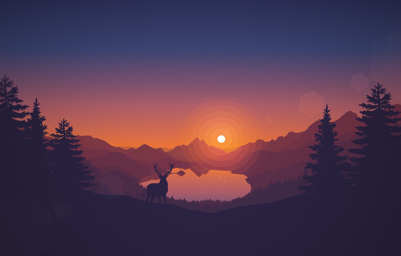 Evening Sunset Mountains Firewatch Drawing Wallpapers