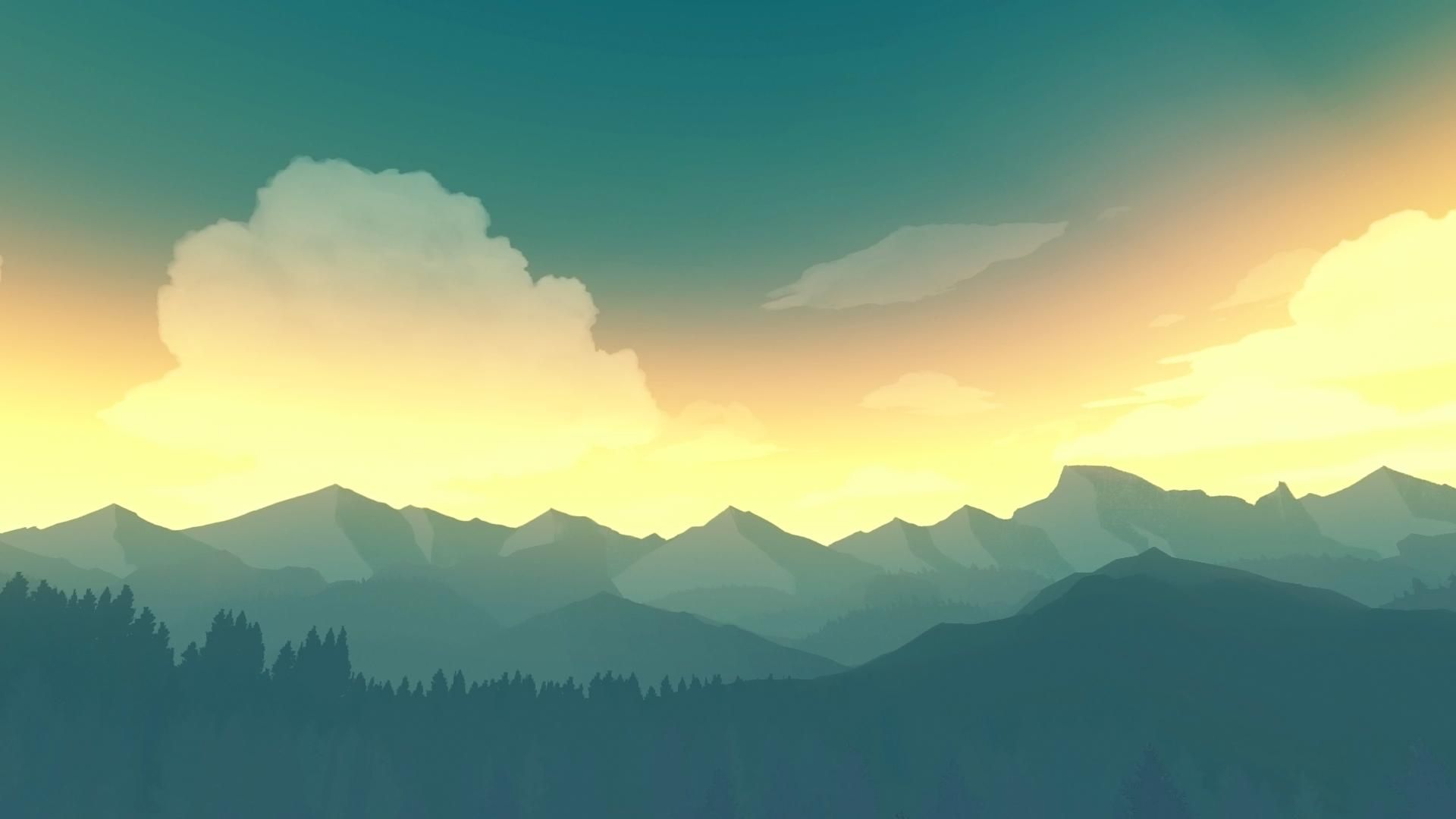 Evening Sunset Mountains Firewatch Drawing Wallpapers