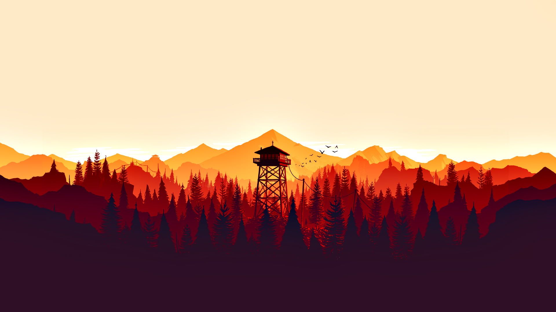 Evening Sunset Mountains Firewatch Drawing Wallpapers