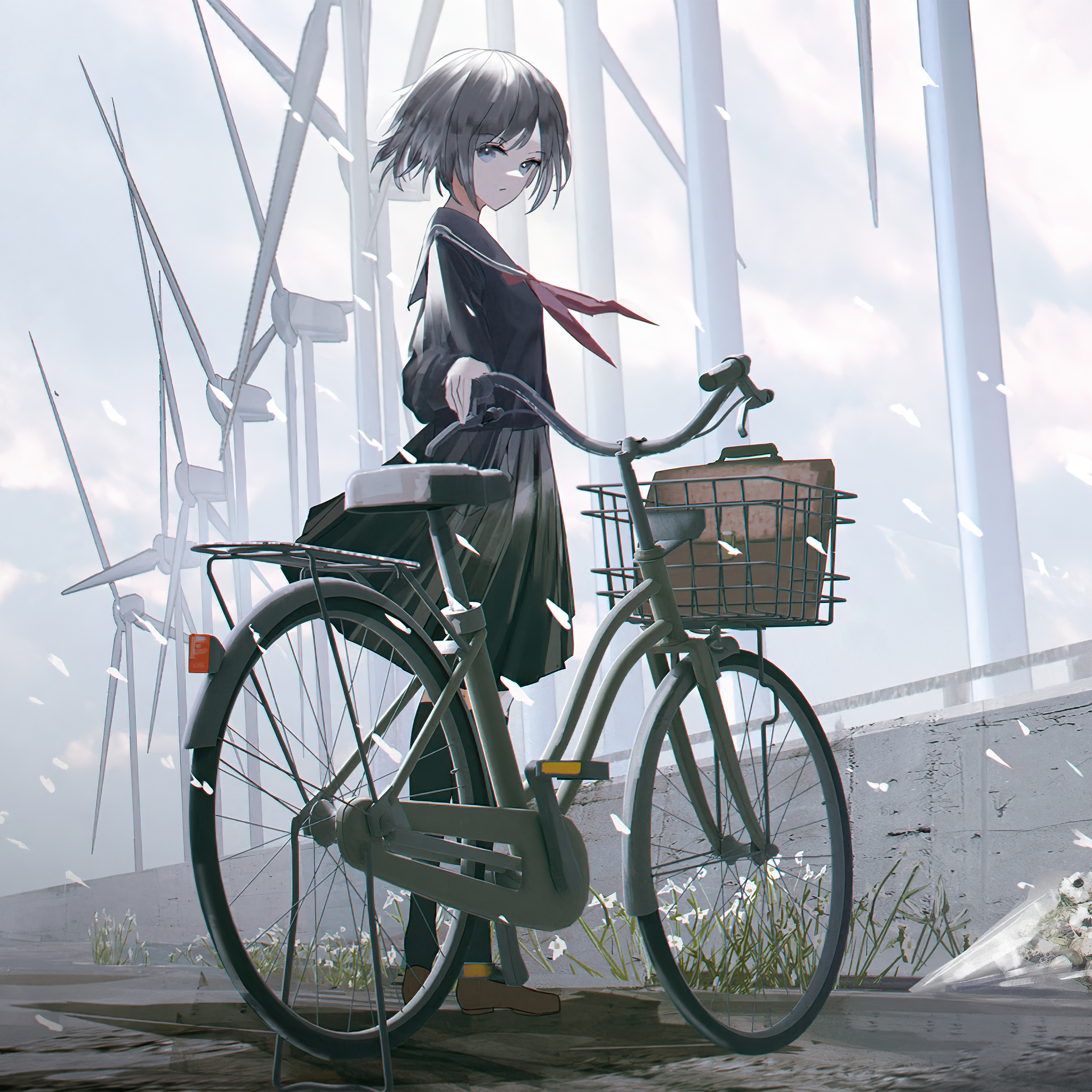 Girl Cycling Near Sea 4K Wallpapers