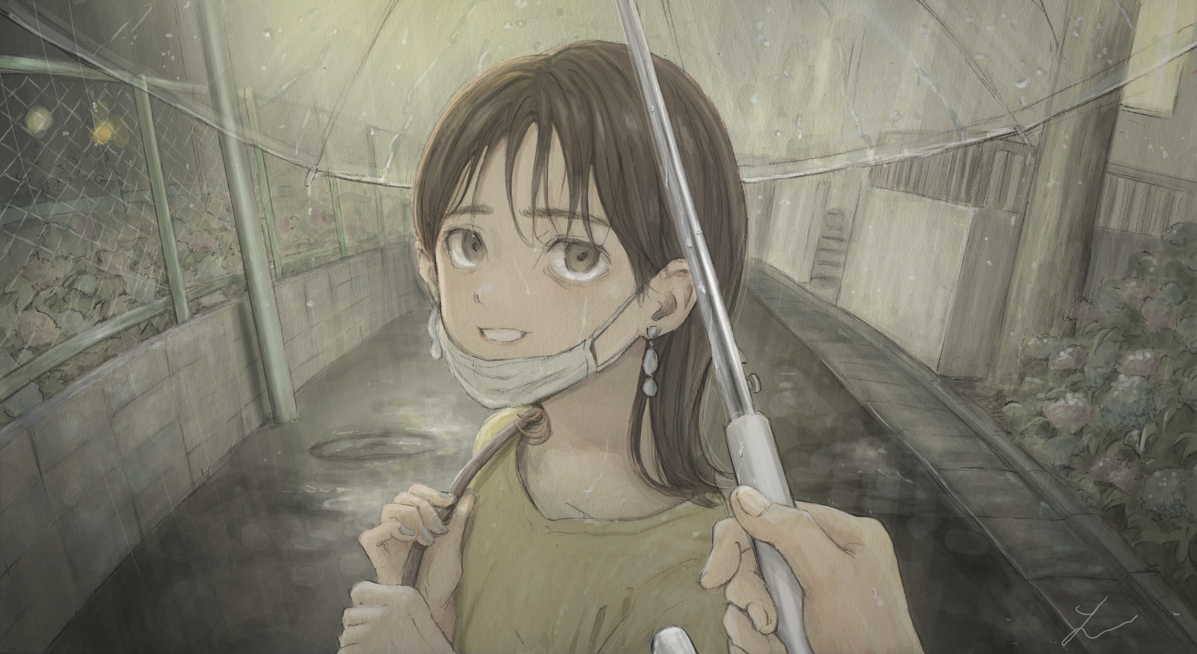 Girl With Helmet In Rain Retro Art Wallpapers