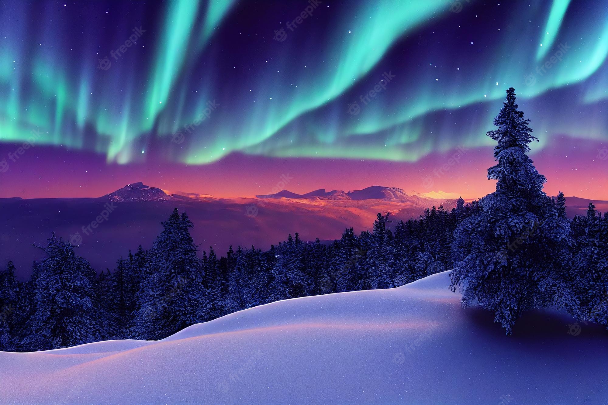 Magenta Aurora Landscape Wallpapers