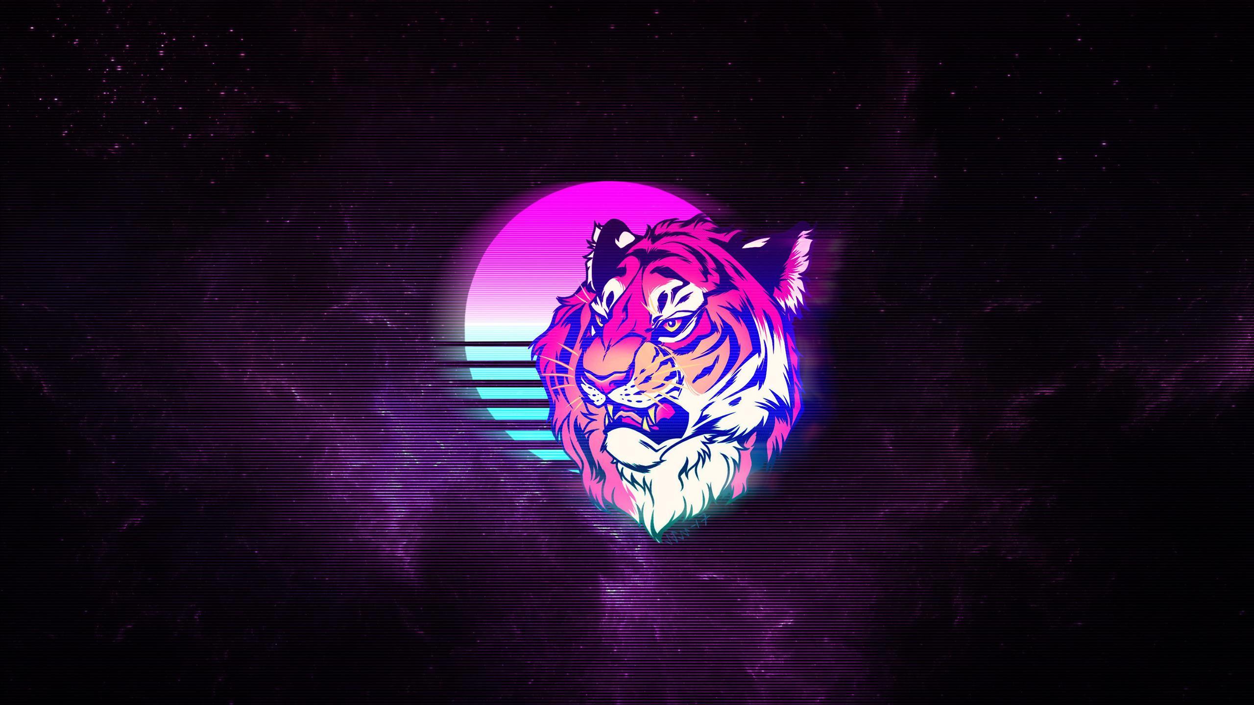 Man With Neon Tiger Synthwave Wallpapers