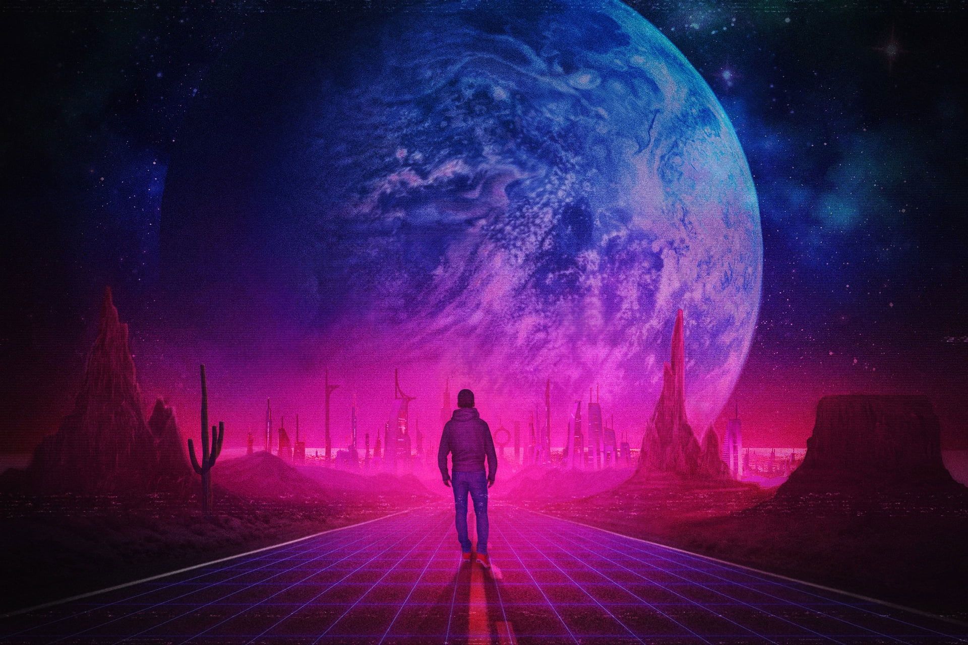 Man With Neon Tiger Synthwave Wallpapers