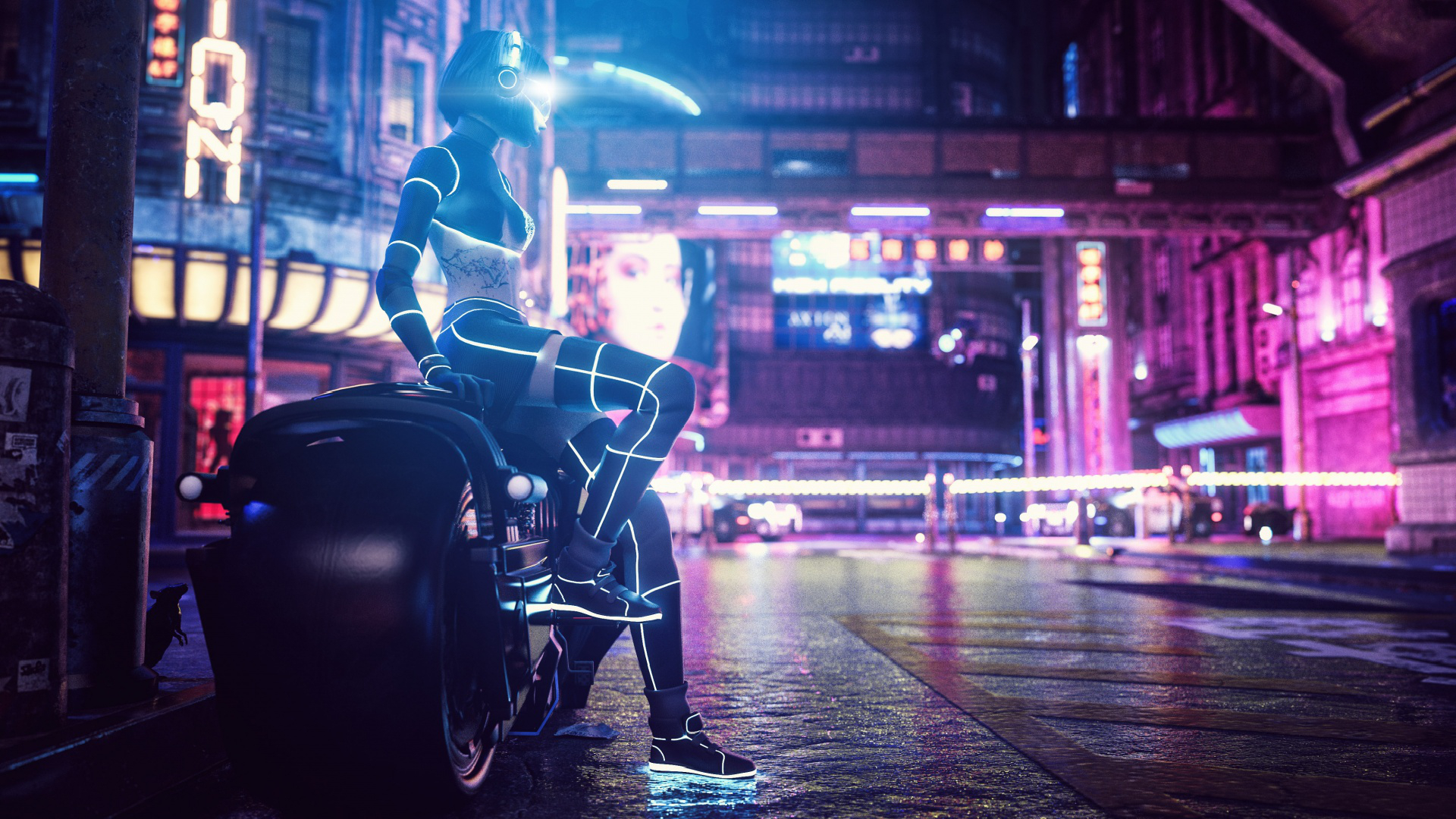 Motorcycle Cyberpunk Girl Wallpapers