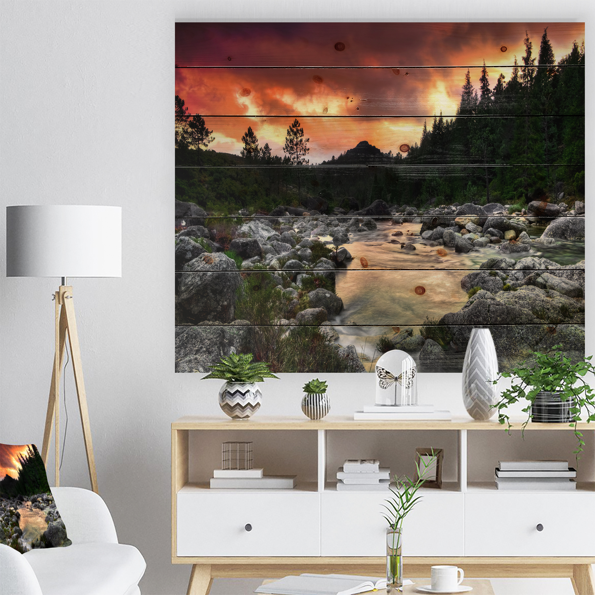 Nature Sunset Near Mountain River Artwork Wallpapers