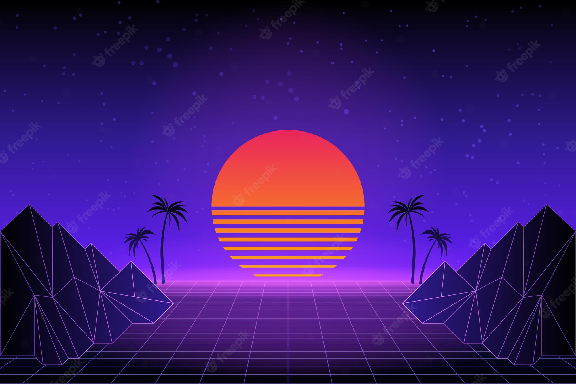 Neon Sunset Rainbow Minimal Retro Style Wallpapers