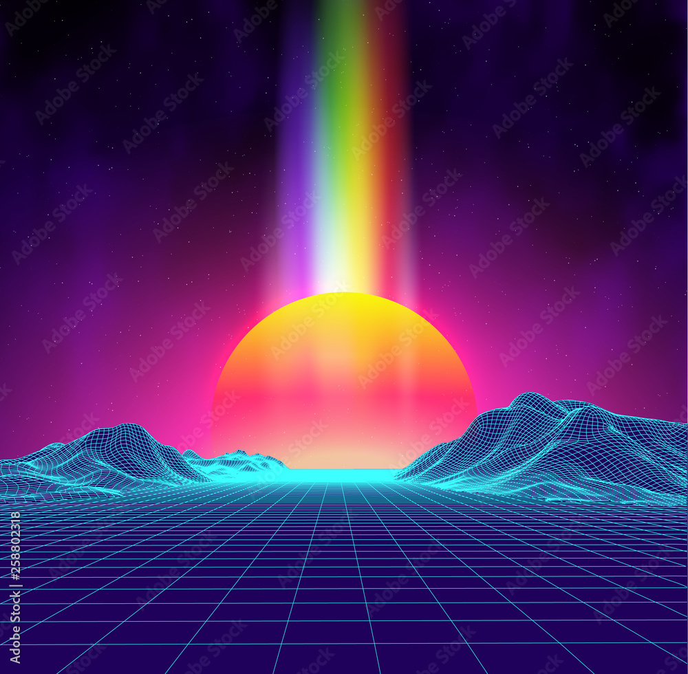 Neon Sunset Rainbow Minimal Retro Style Wallpapers