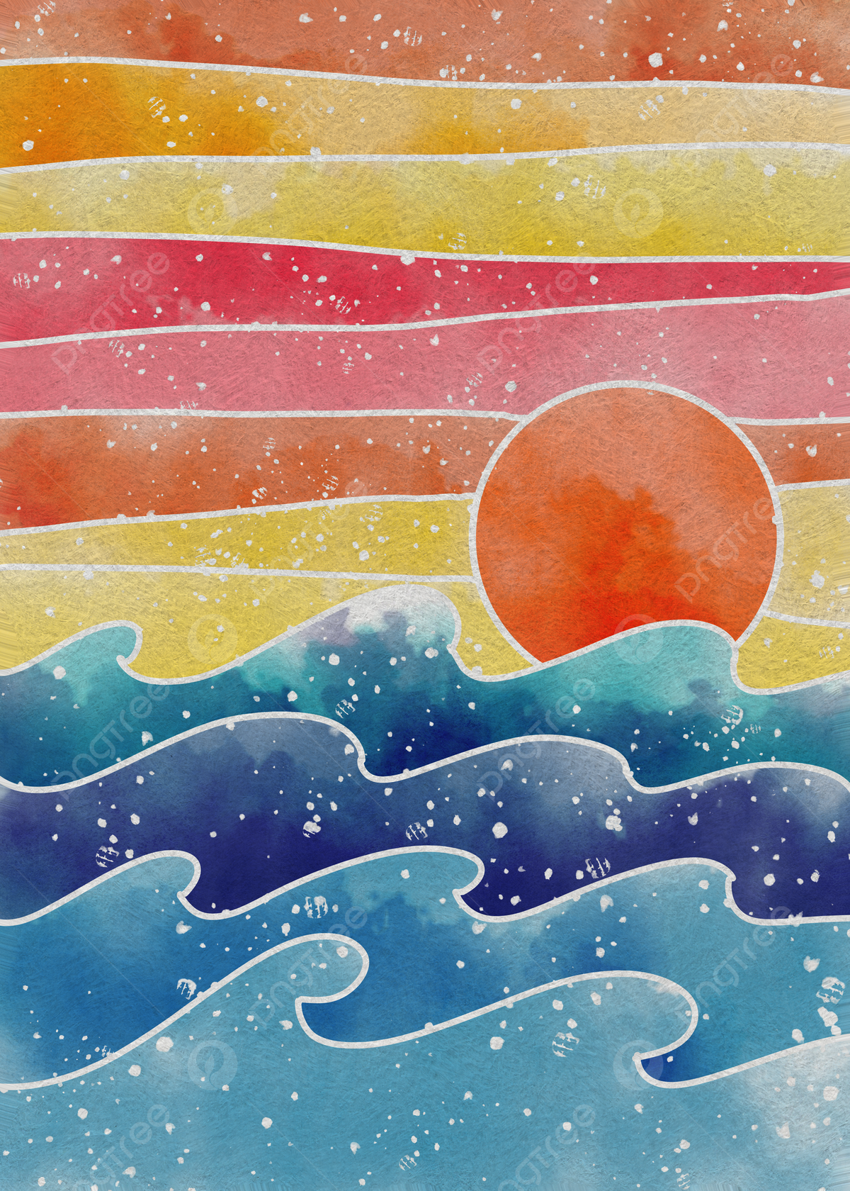 Ocean Sunrise Illustration Wallpapers