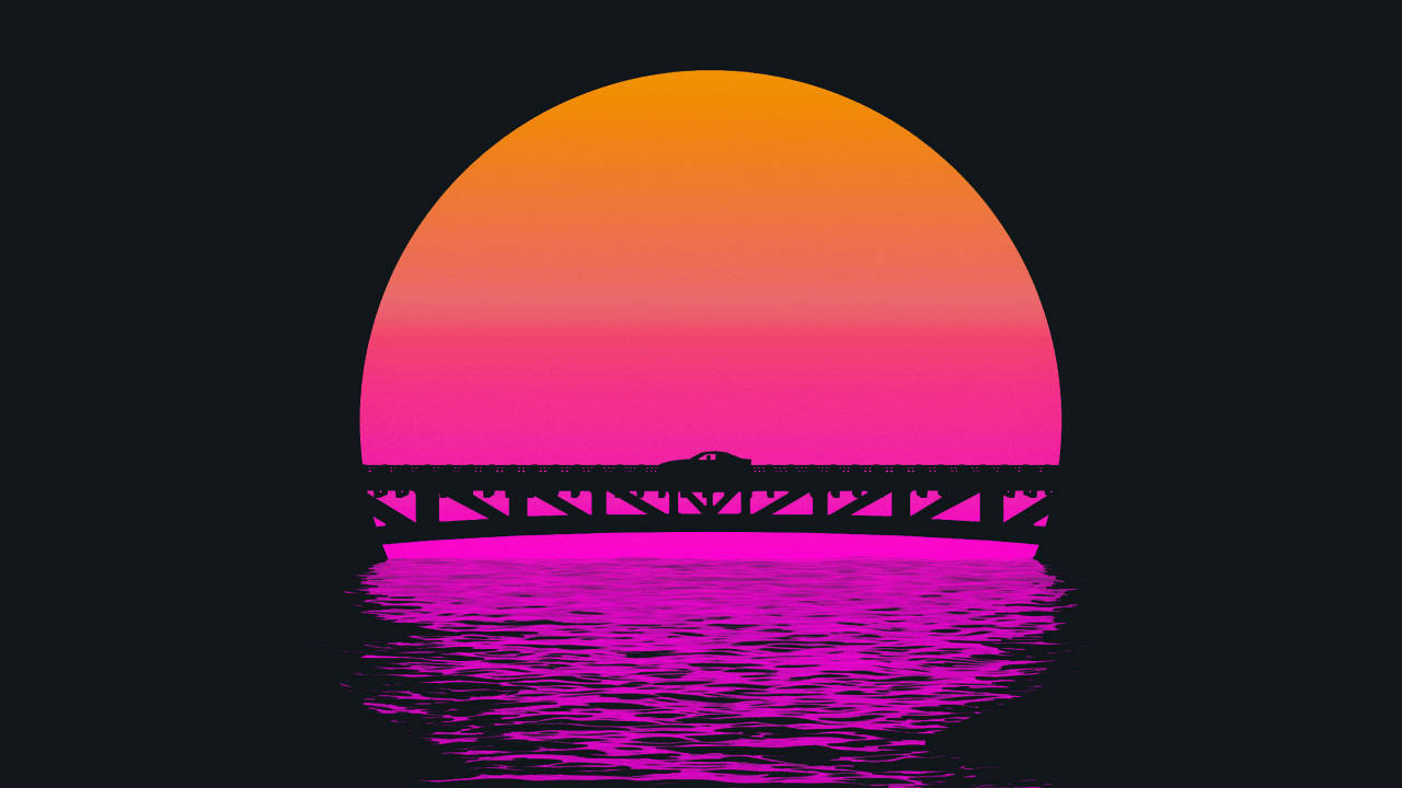 Outrun Sunset At The Ocean Wallpapers