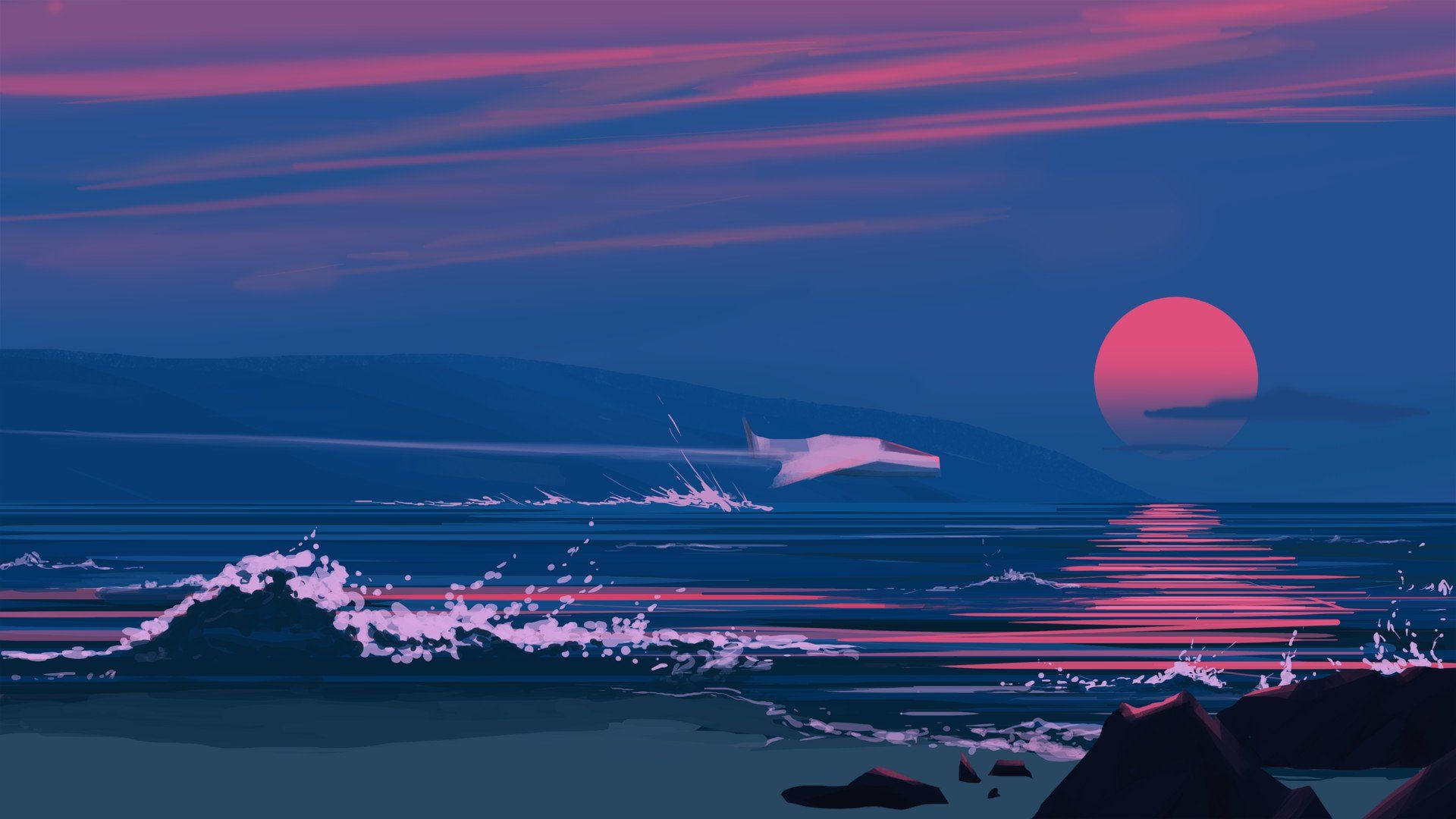 Outrun Sunset At The Ocean Wallpapers