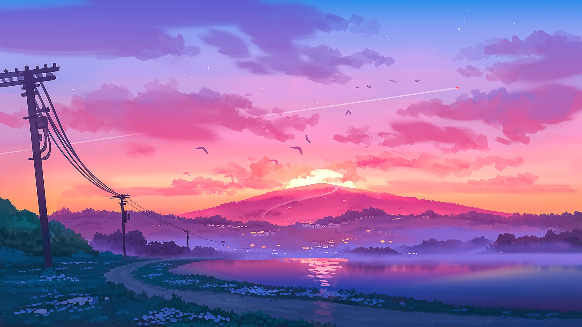 Pixel Sunset Digital Art Wallpapers