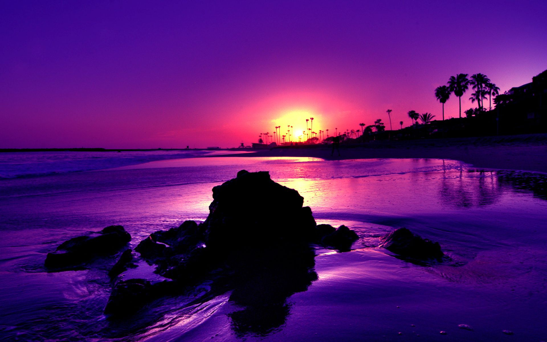 Purple Sunset Reflected In The Ocean Wallpapers