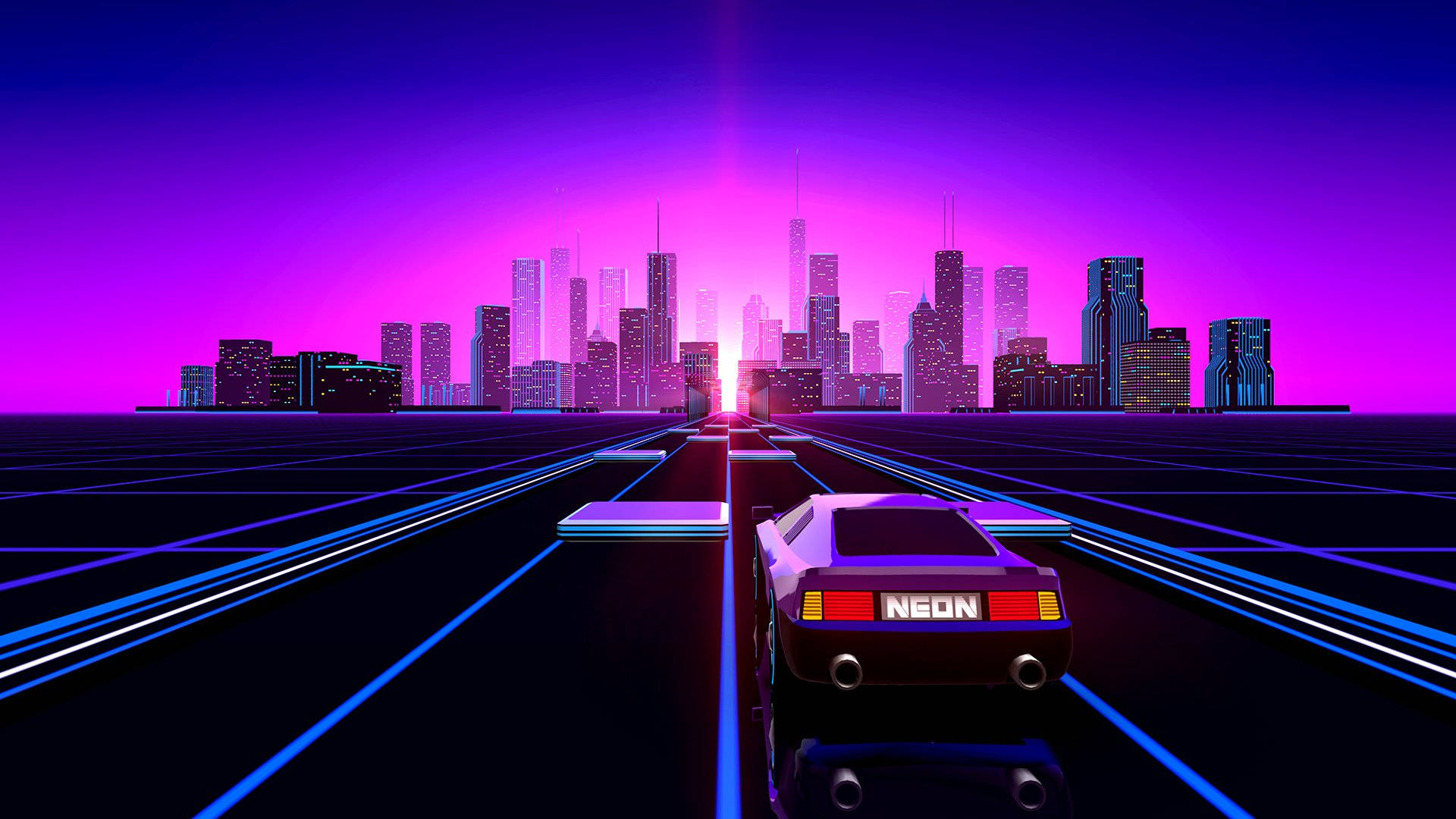 Retro Wave Purple Skyscraper City Wallpapers