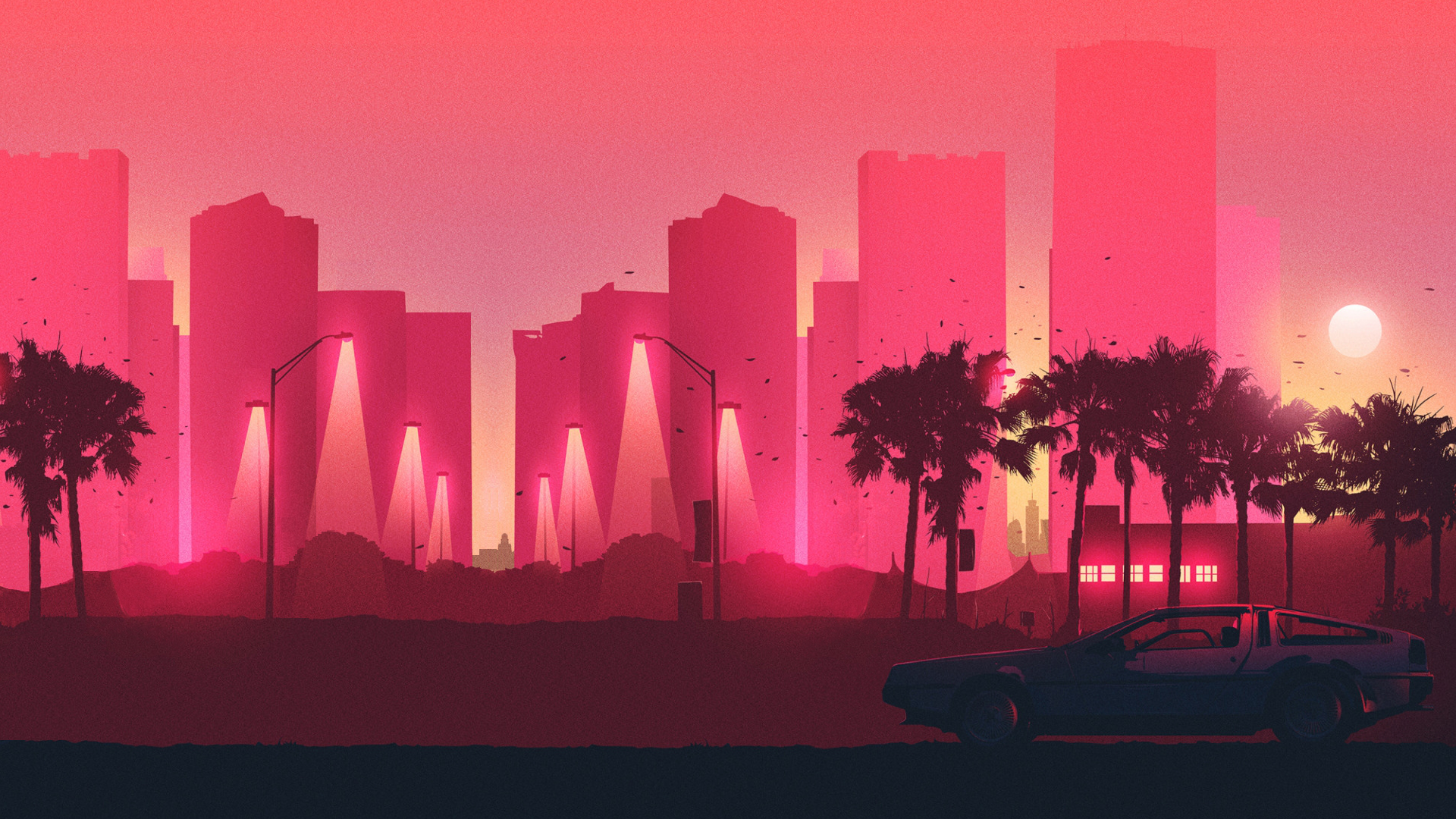 Retro Wave Sunrise Path Wallpapers