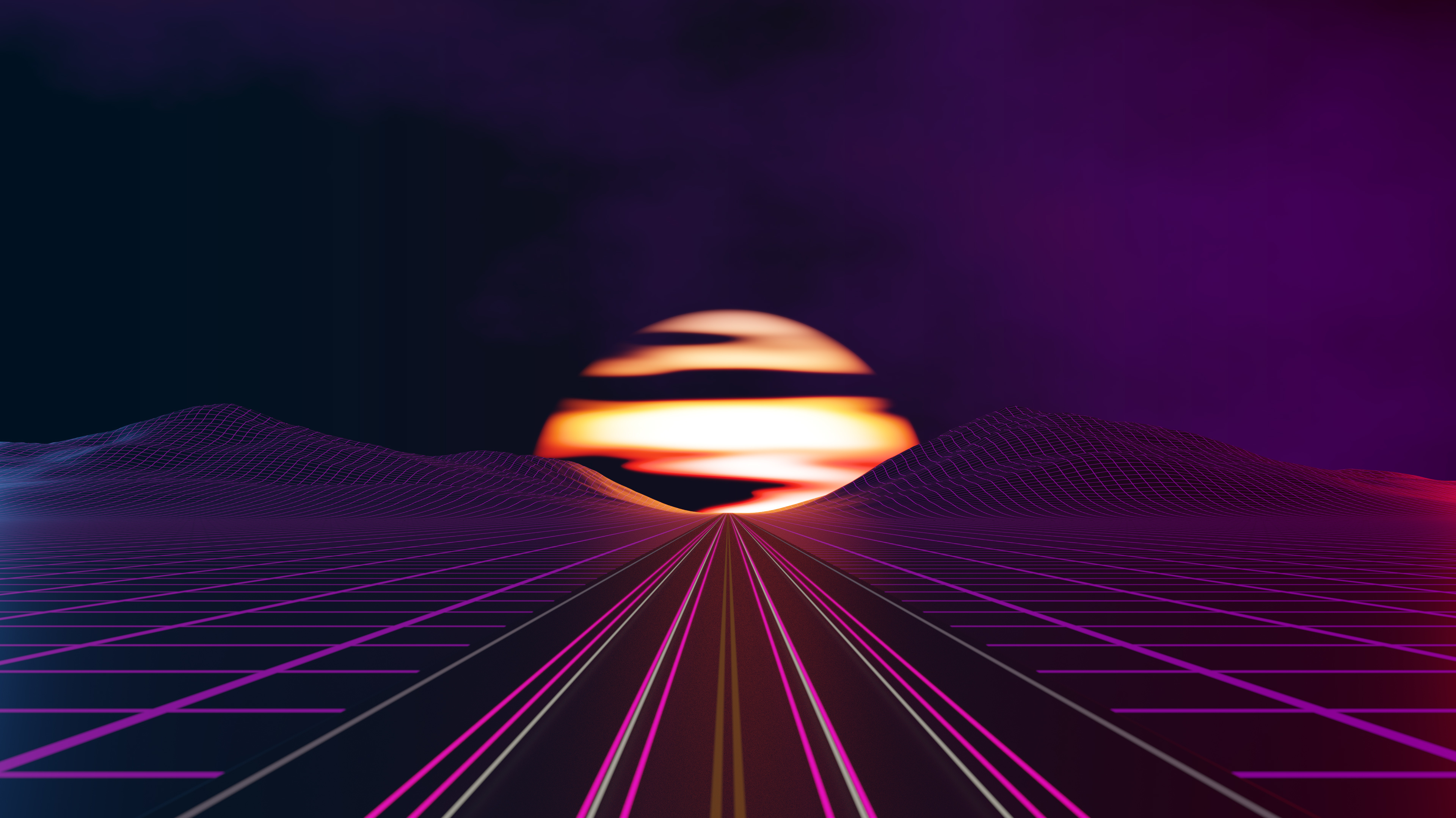 Retro Wave Sunrise Path Wallpapers