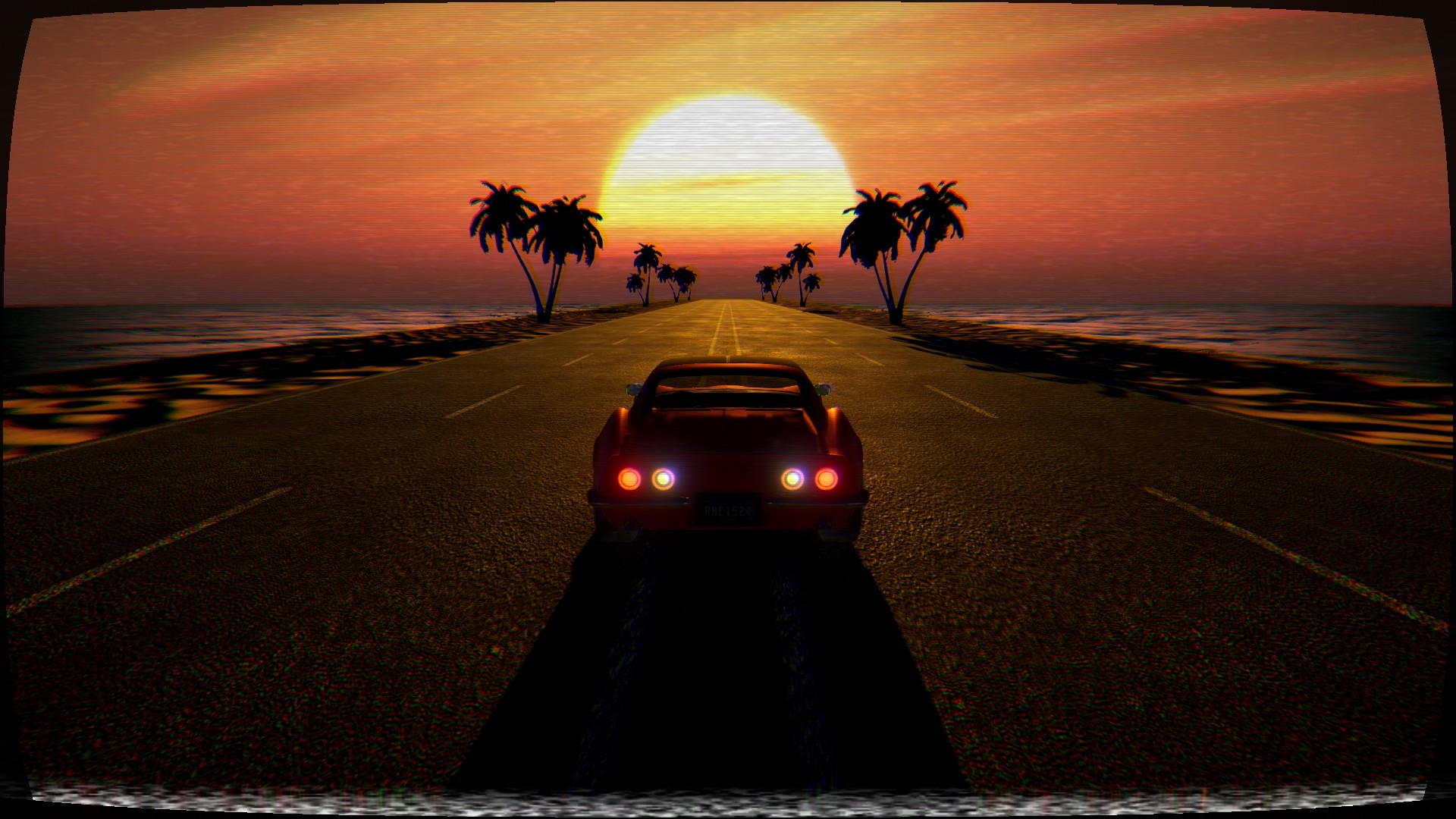 Retro Wave Sunset And Running Car Wallpapers