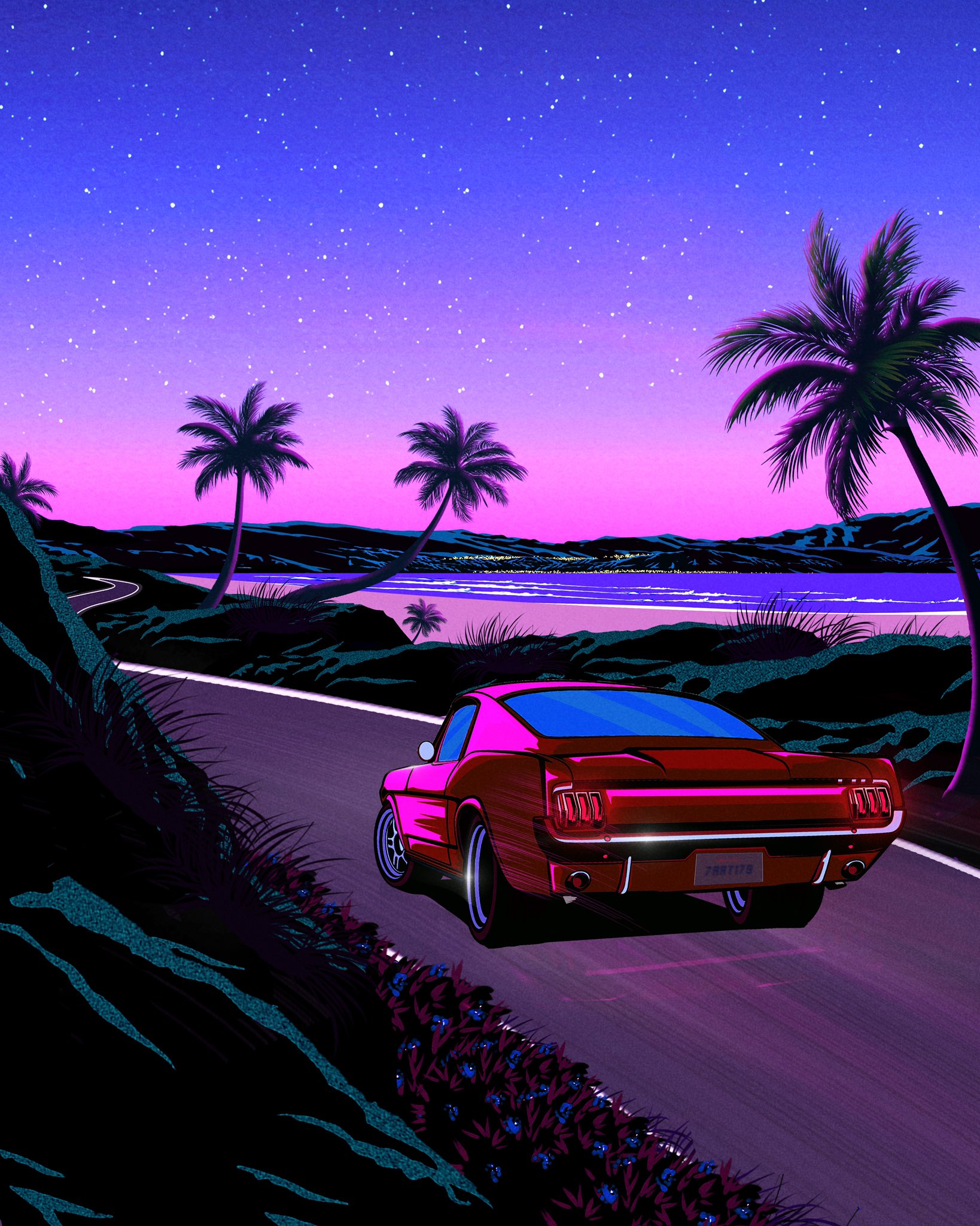 Retro Wave Sunset And Running Car Wallpapers