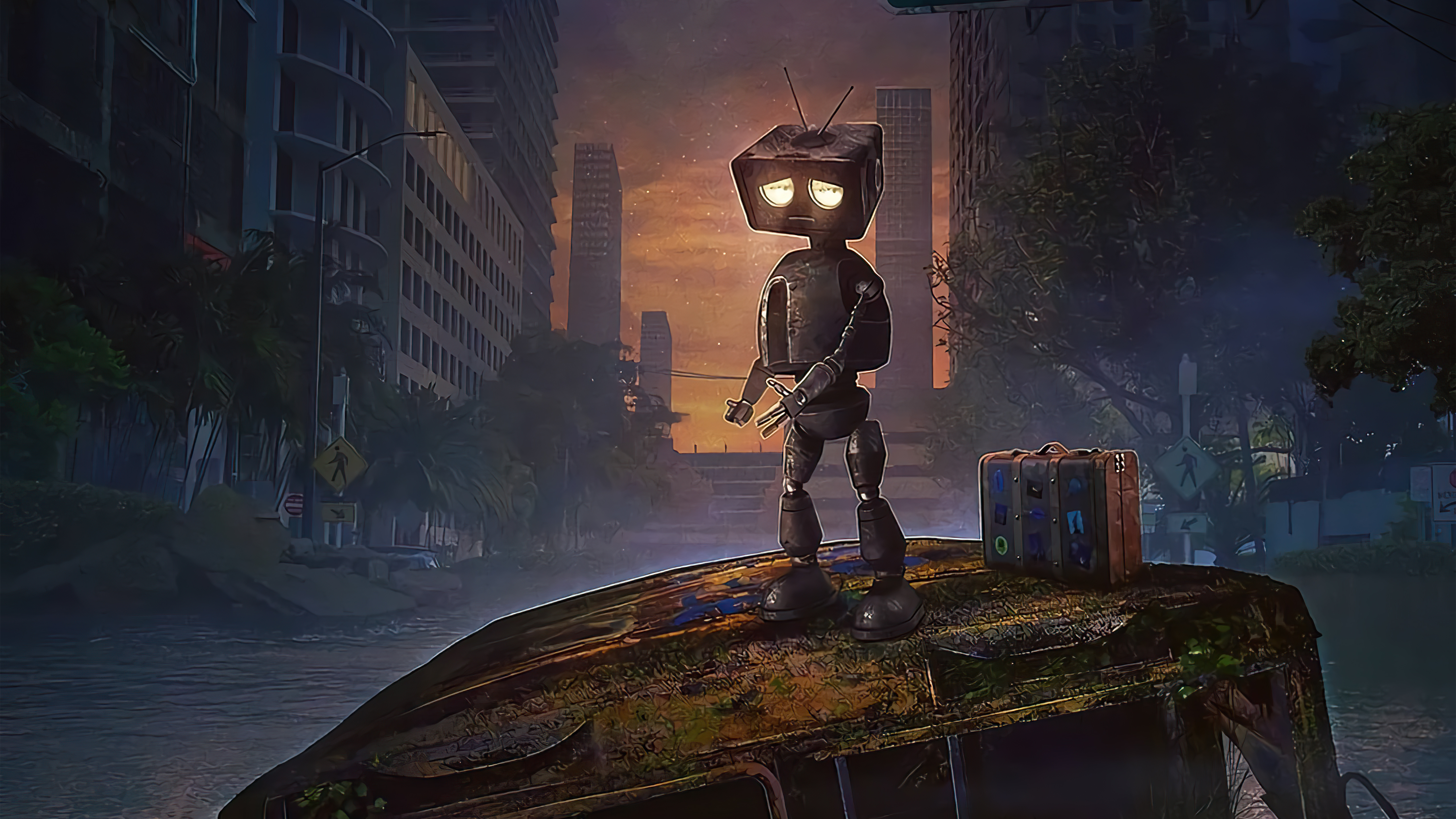 Robot Alone In Sunset Wallpapers